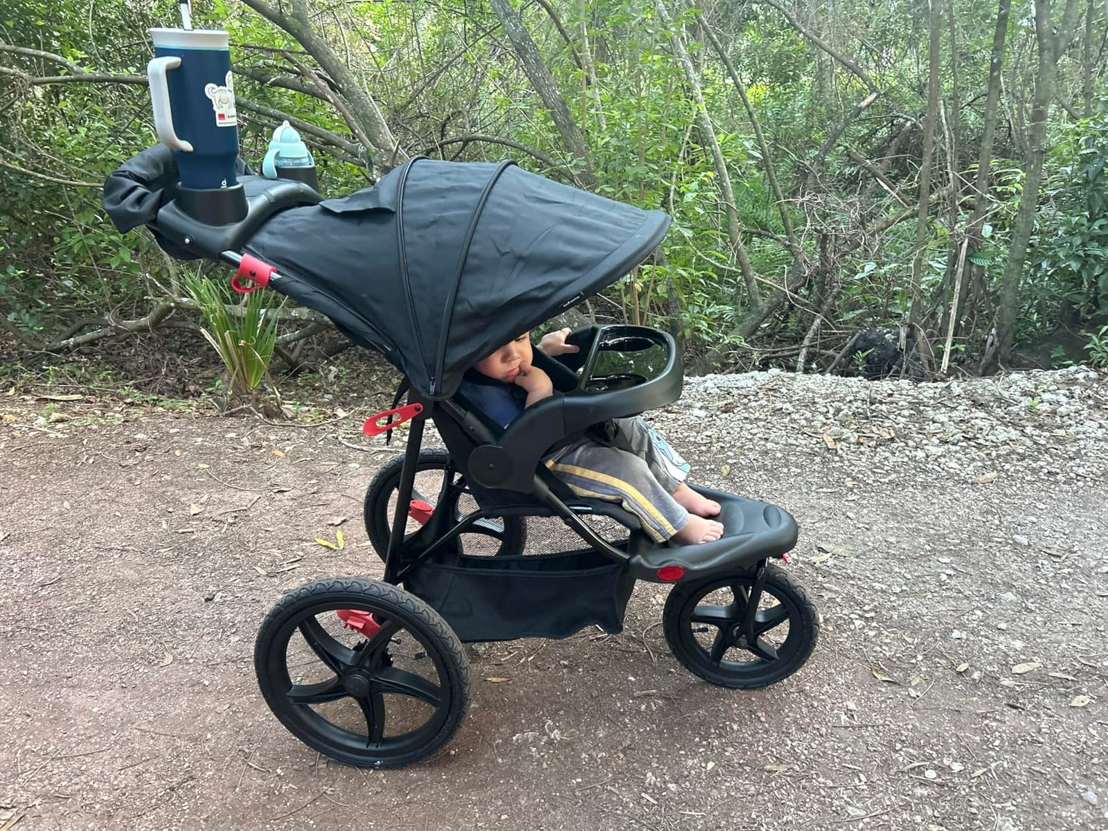 INFANS Jogging Stroller, Foldable Jogger with Air-Filled Tires Shock Absorbing Suspension Adjustable Backrest, Baby Running Strollers customer photo 2