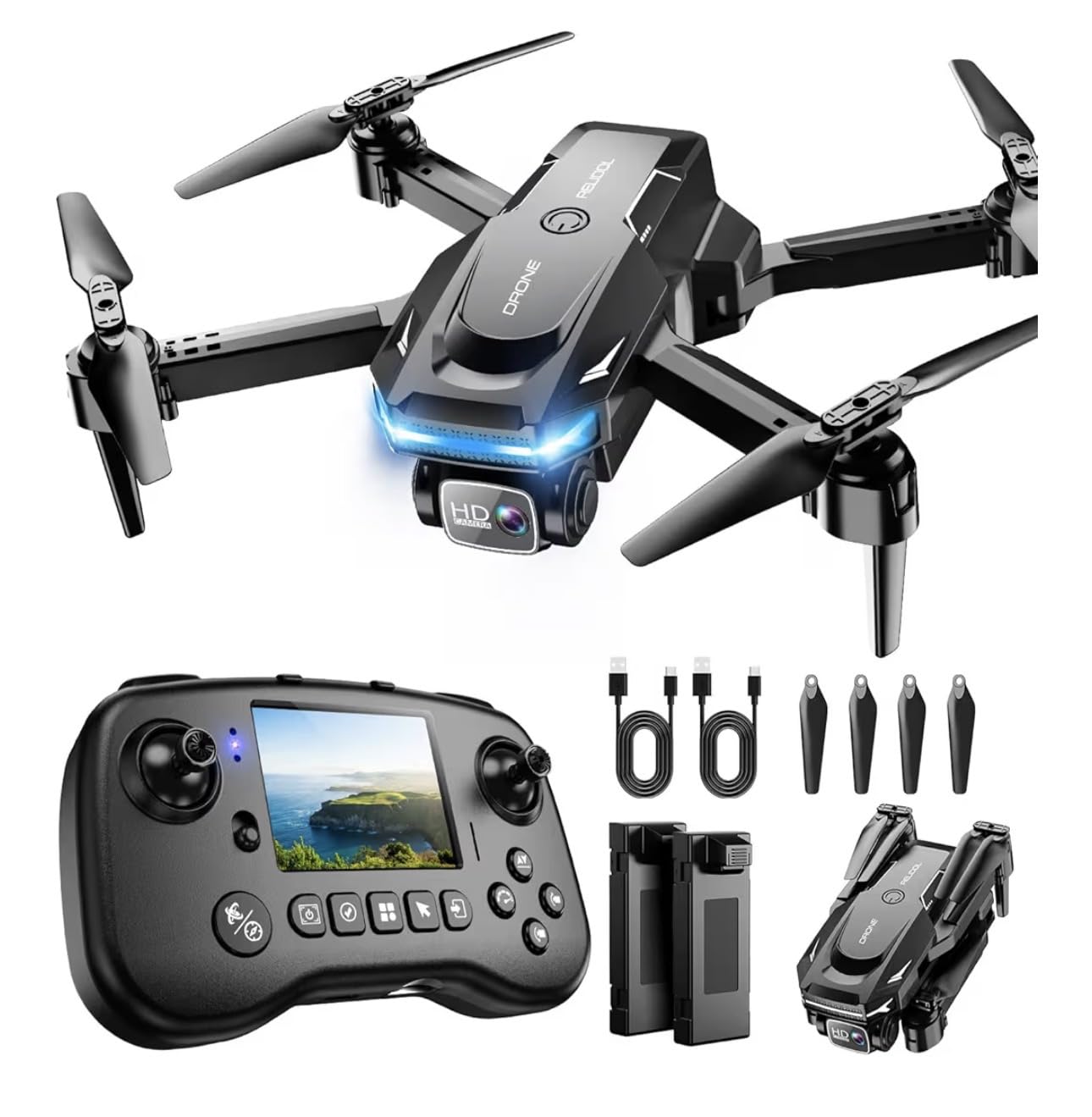 Drone with Camera, Screen on Controller Remote Control Quadcopter FPV Drone | Drone with Built-in Screen Controller for Beginners, Foldable, Gesture Control, 3D Flip, One-Key Start, and Emergency Stop customer photo 2