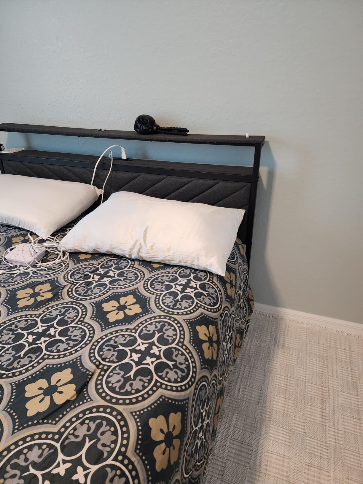 Fluest Twin Bed Frame with Storage Drawers, Upholstered Headboard with Charging Station, LED Lights, Fabric Drawers with Wheels, Under Bed Storage, No Box Spring Needed, Easy Assembly, Grey customer photo 1