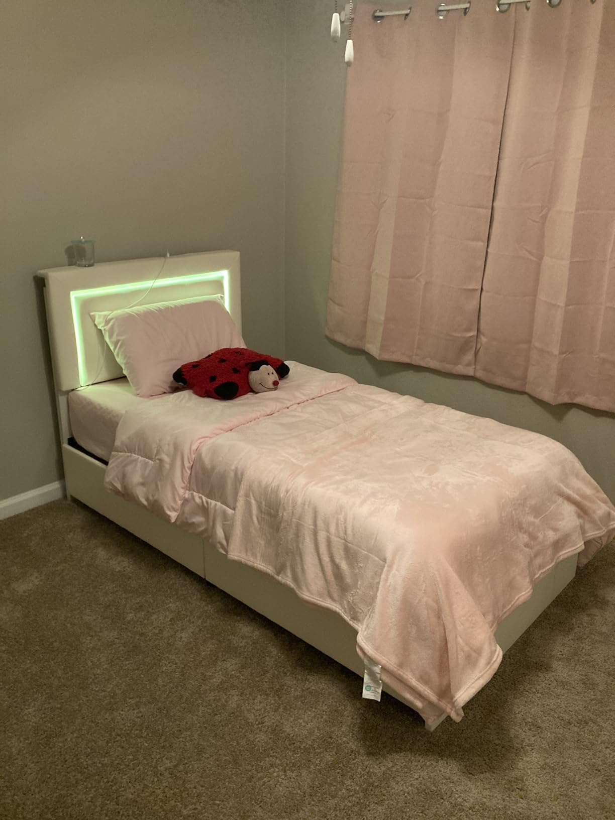 Twin Size Bed Frame with 4 Storage Drawers, LED Light, Black Upholstered | Platform Bed, Charging Station, Adjustable Headboard, PU Leather, Metal Slats Support, No Box Spring Needed, Easy Assembly customer photo 2