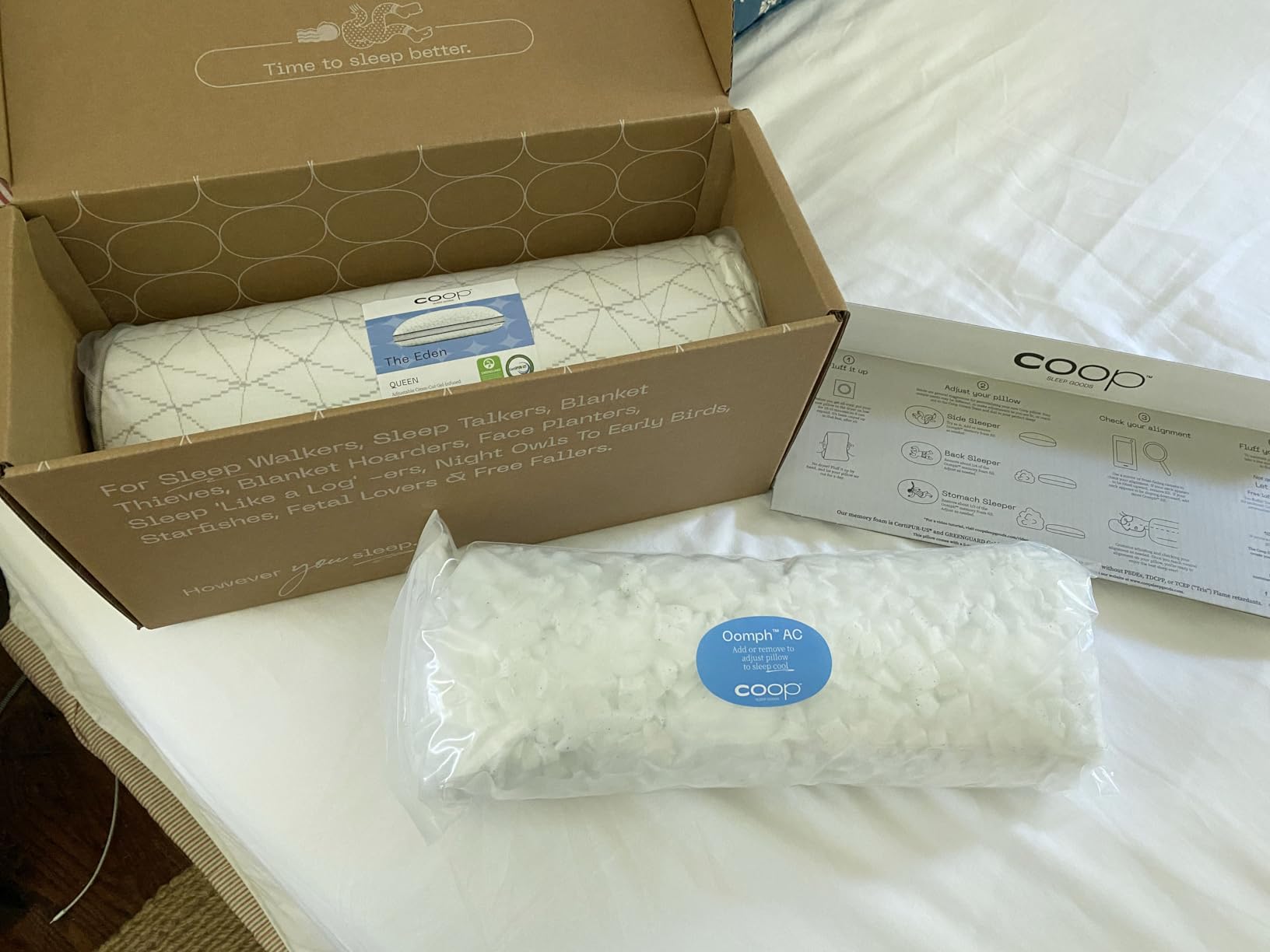 Coop Home Goods Eden Crescent Bed Pillow for Side & Back Sleepers, Queen Size, Adjustable Medium Soft Memory Foam Pillow with Cooling Gel & Ergonomic Crescent Shape, CertiPUR-US/GREENGUARD Gold customer photo 2
