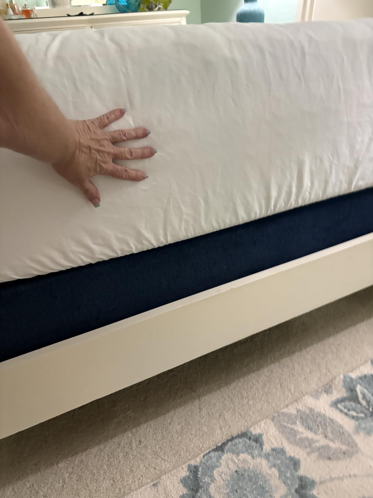 WhatsBedding 5 Inch Queen Mattress Topper Breathable Bamboo Viscose Air Layer,Memory Foam Mattress Topper Queen Size Blue. customer photo 2