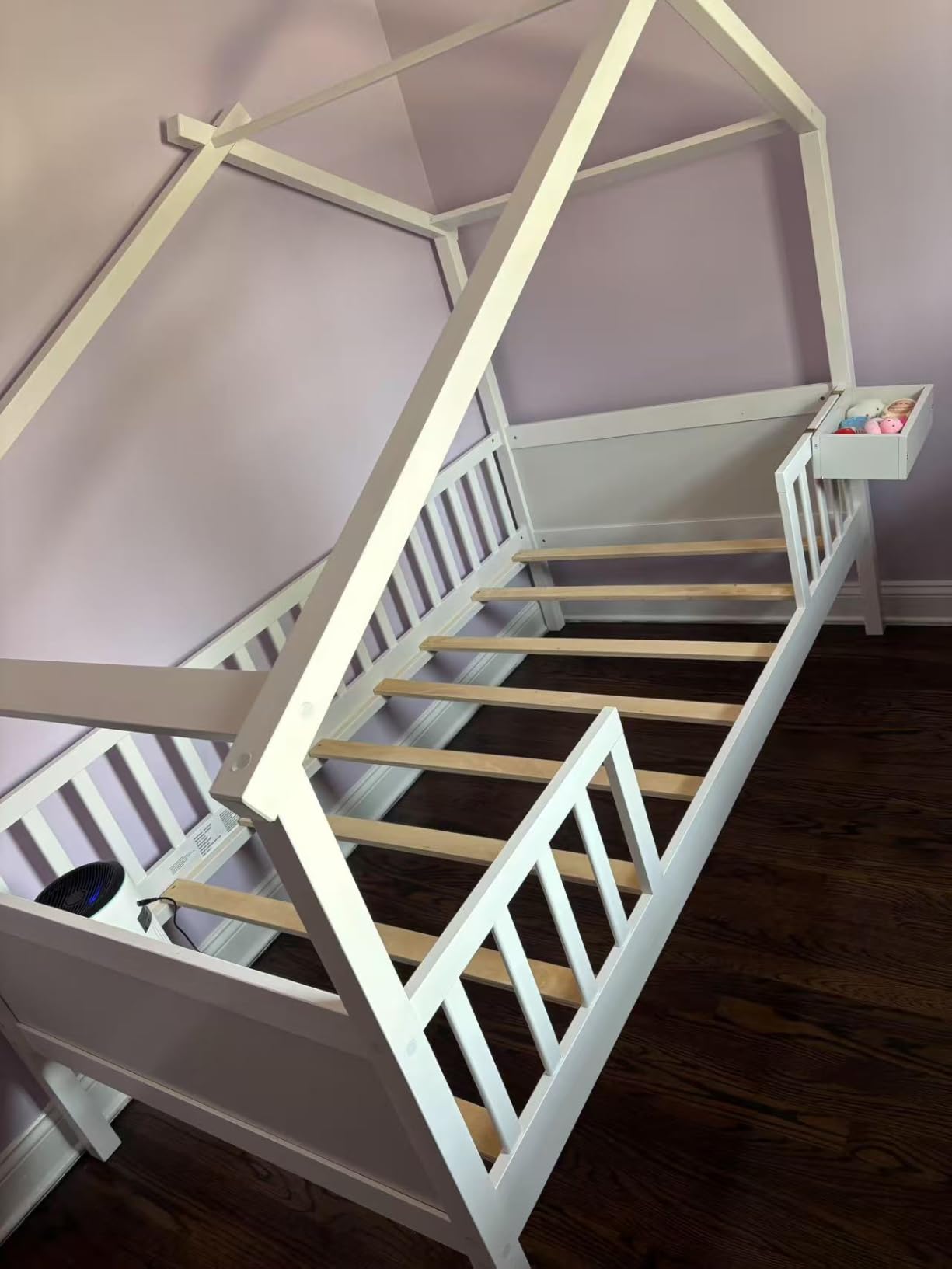 Giantex Full House Bed with Drawers, Wooden Full Size Bed Frame with Cube Storage & Fence Rails, Montessori Beds for Kids Boys Girls, Bedroom, Living Room, No Box Spring Needed, White customer photo 1
