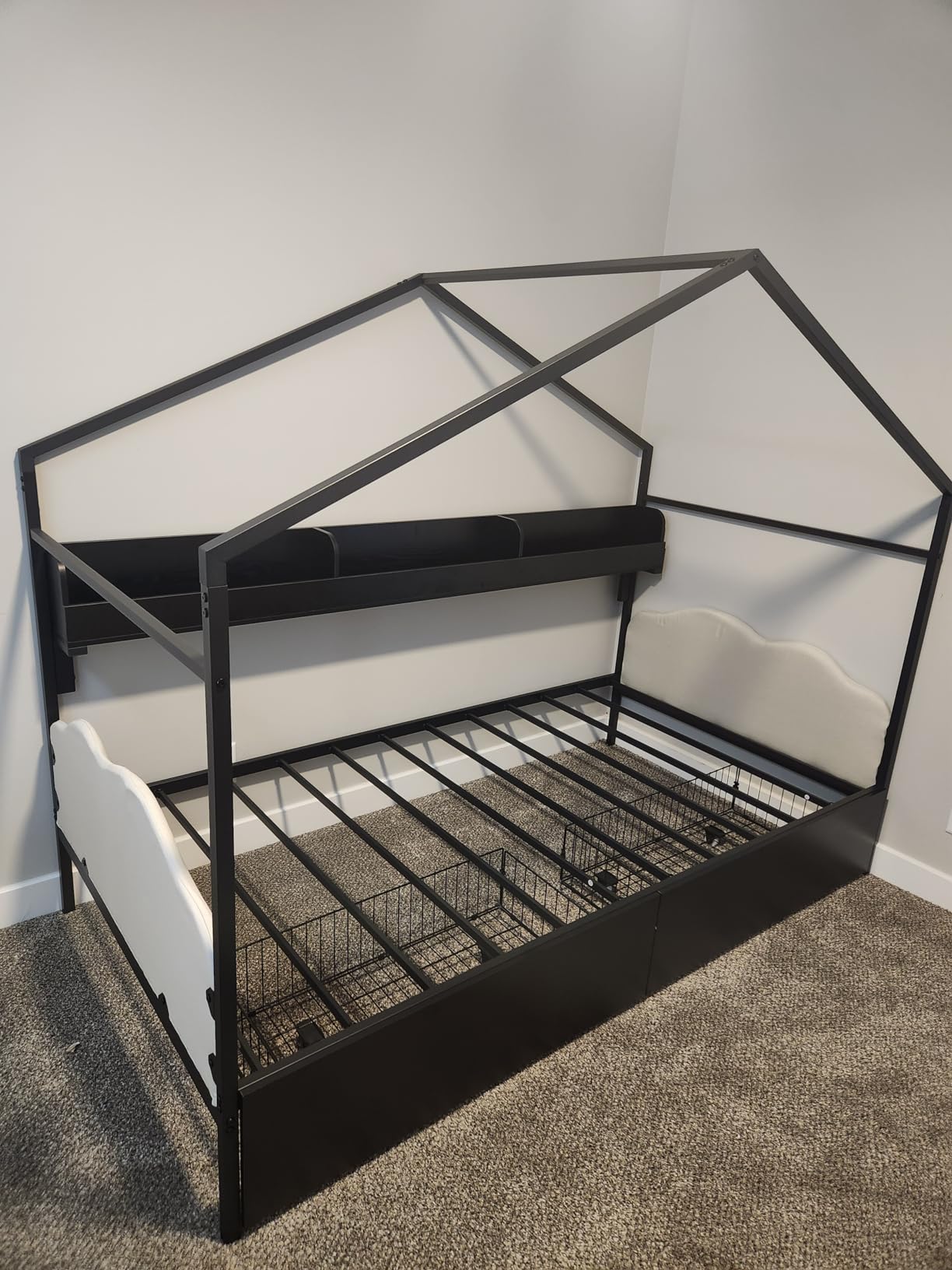 LIKIMIO Twin House Bed Frame with 2 Drawers & Curved Headboard, Black | Twin Daybed with Storage Bookshelf for Bedroom, No Box Spring Needed customer photo 1