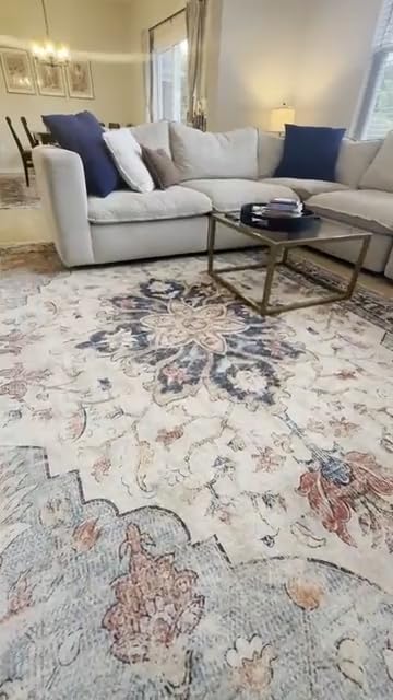 RELEANY Washable Area Rug, 5'x7', Black/Vintage/Beige | Non-Slip, Water Repellent, Pet Friendly, Easy to Clean, Vintage Floral Boho Decor for Living Room Bedroom Dining Room Office customer photo 2