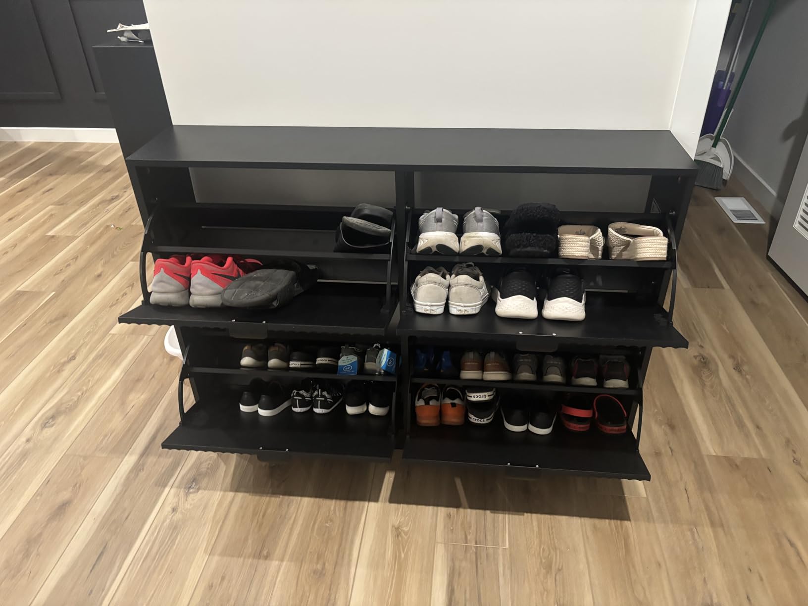 Shoe Cabinet Storage for Entryway with 4 Flip Drawers, Walnut Fluted Shoe Cabinet with Adjustable Shelves, Wooden Hidden Shoe Rack Freestanding Narrow Slim Shoes Storage for Hallway, Entrance customer photo 1