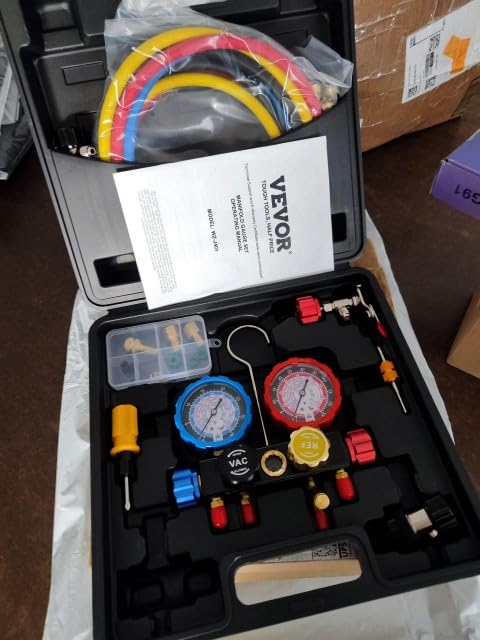 VEVOR AC Manifold Gauge Set for R134a R404A R1234yf R22 Refrigerant, 4 Way AC Gauge with 5 ft Hoses, Adapters, Quick Couplers, Can Taps for Automotive Air Conditioning Maintenance, Charging Evacuation customer photo 1