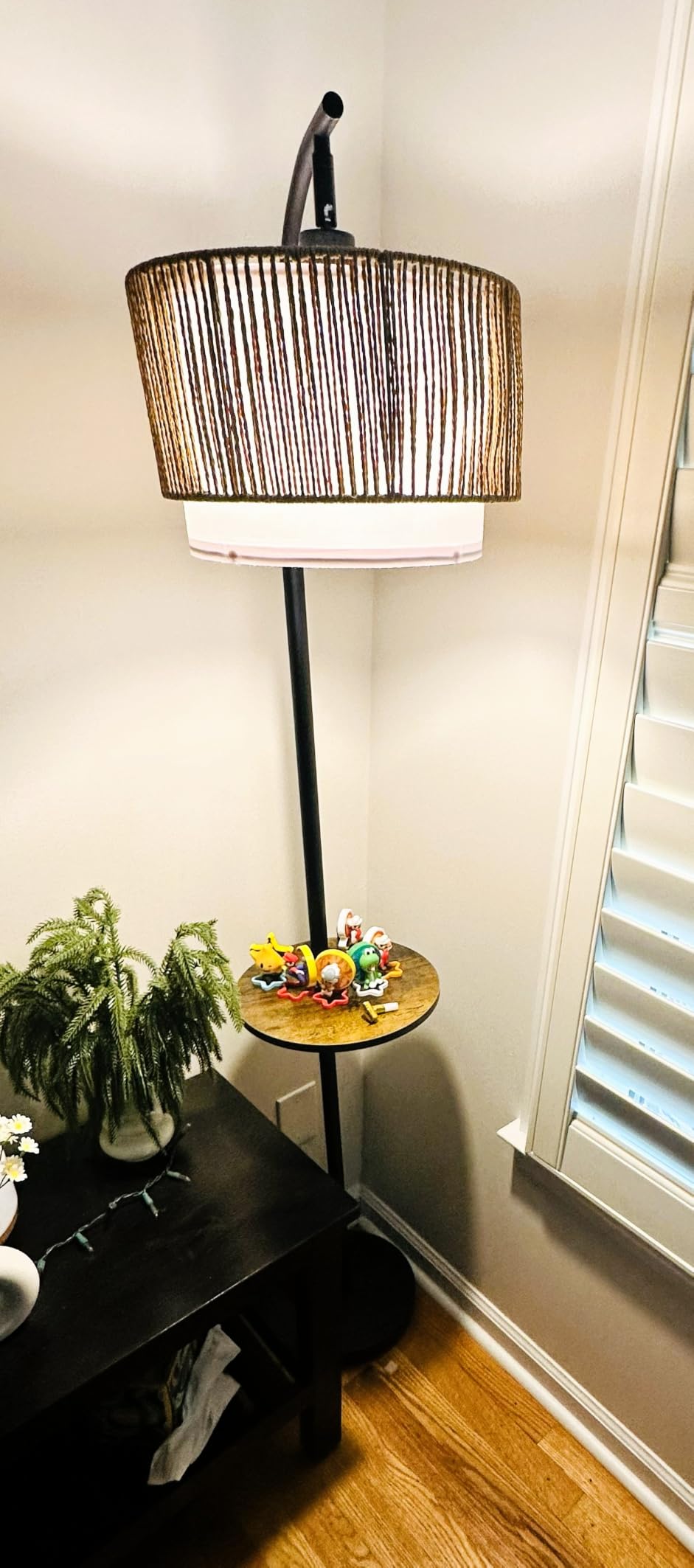 PESRAE Rattan Floor Lamp for Living Room, Farmhouse Arc Standing Lamp | Side Table with lamp, 3 Color Temperatures, Rattan & Fabric Lamp Shades, Boho Standing Lamp for Living Room, Bedroom Corner customer photo 2