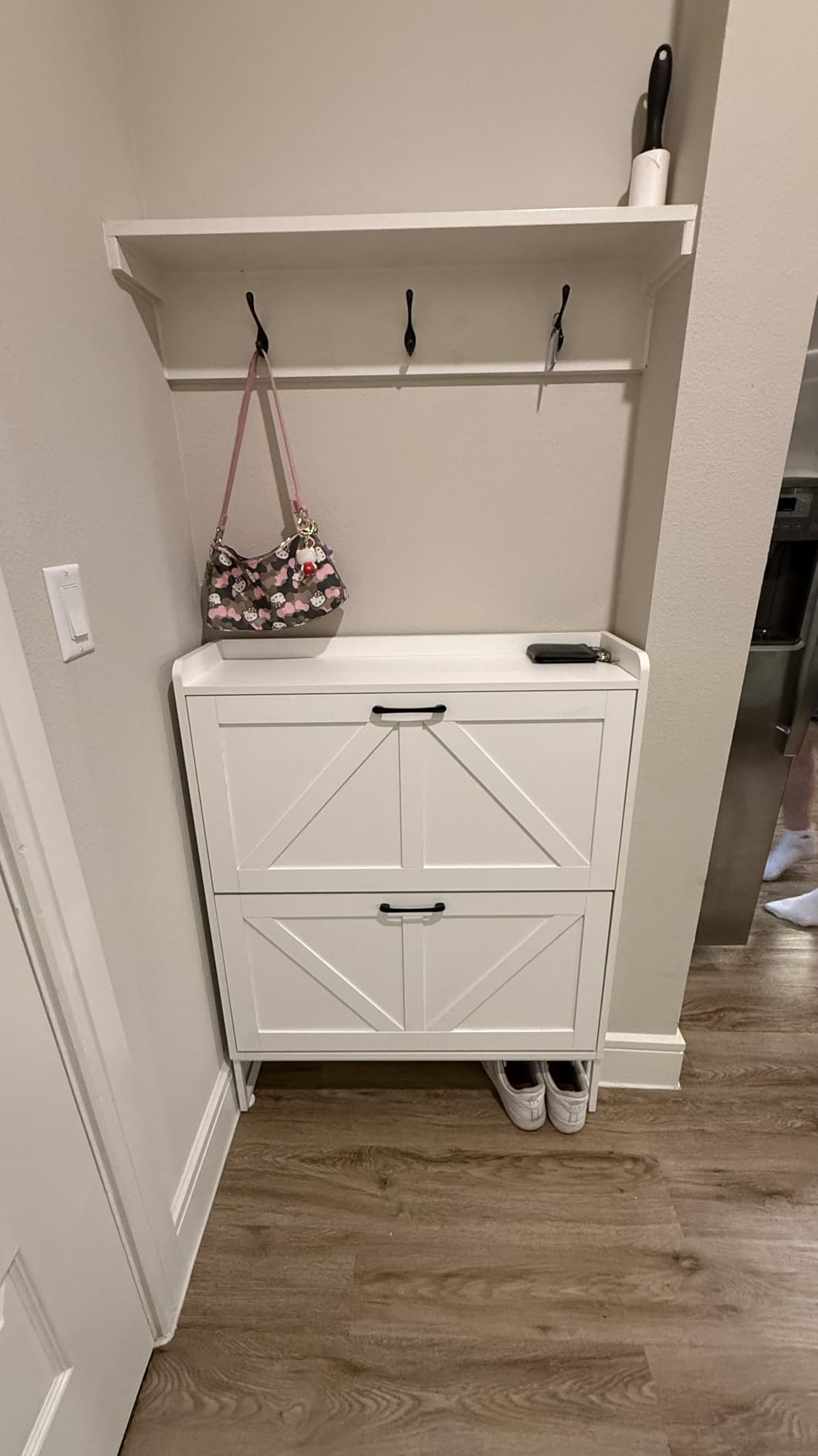 GRUSIGN Shoe Cabinet, Shoe Storage Cabinet with 2 Flip Drawers & Adjustable Shelf, Space-Saving Shoe Organizer - Holds 16+ Pairs, Narrow Shoe Cabinet Storage for Entryway/Hallway (White) customer photo 2