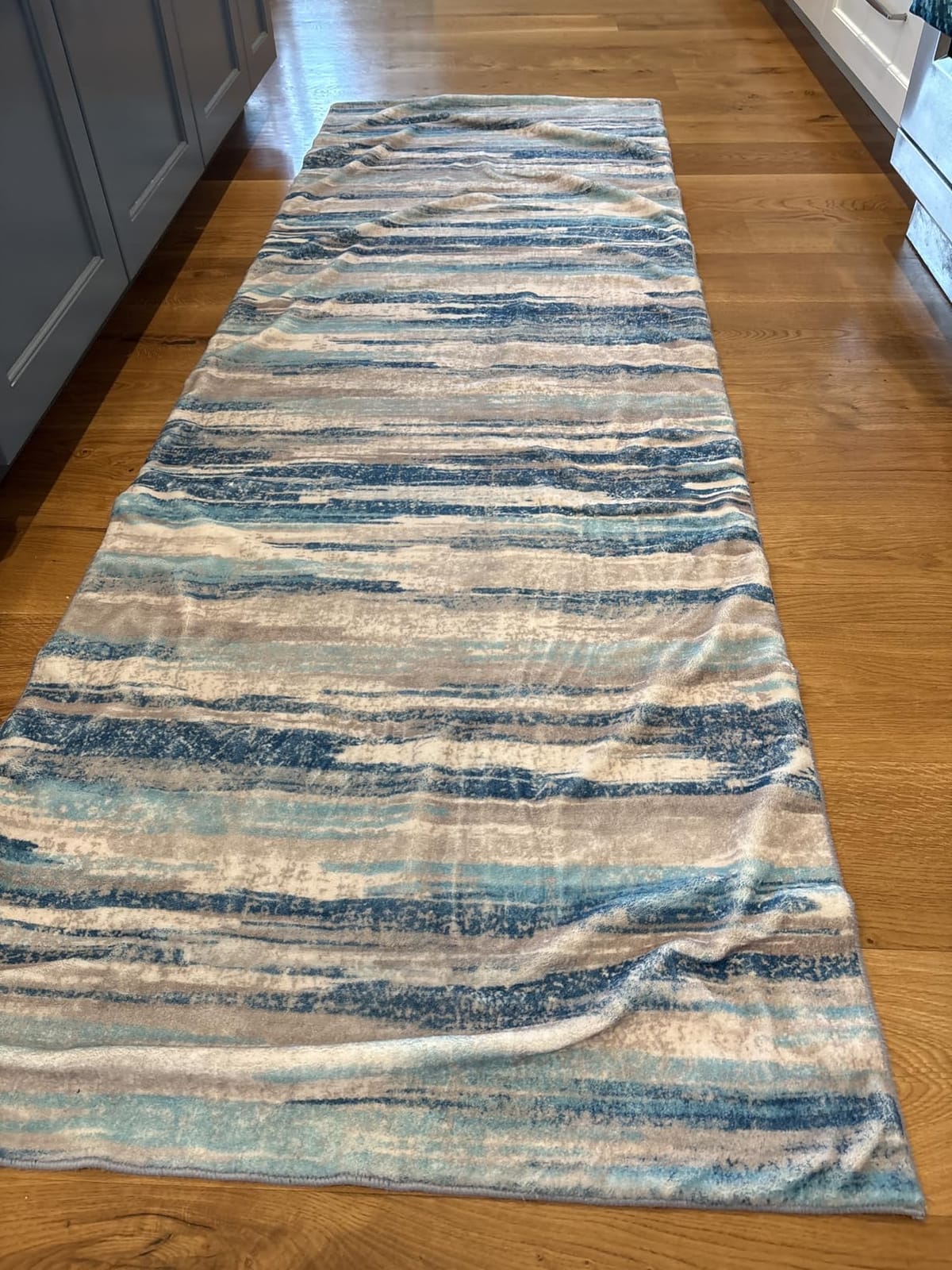 Lansny Modern Abstract Washable Kitchen Rug Non Slip Set of 2, 2x3 and 2x6 | Blue; Thin Printed Faux Wool; Rug and Runner Set; Throw Rugs for Bedside, Hallway, Entryway, Laundry Room; Floor Carpet Runner customer photo 1