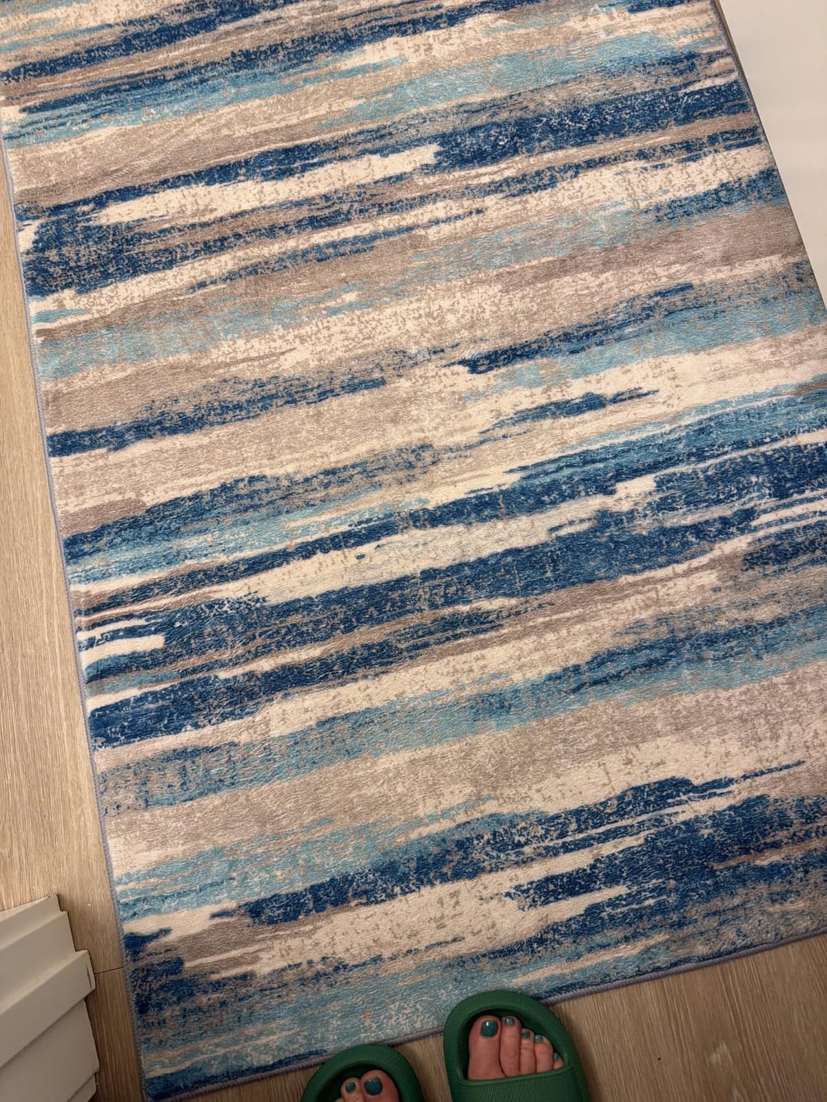 Lansny Modern Abstract Washable Kitchen Rug Non Slip Set of 2, 2x3 and 2x6 | Blue; Thin Printed Faux Wool; Rug and Runner Set; Throw Rugs for Bedside, Hallway, Entryway, Laundry Room; Floor Carpet Runner customer photo 2