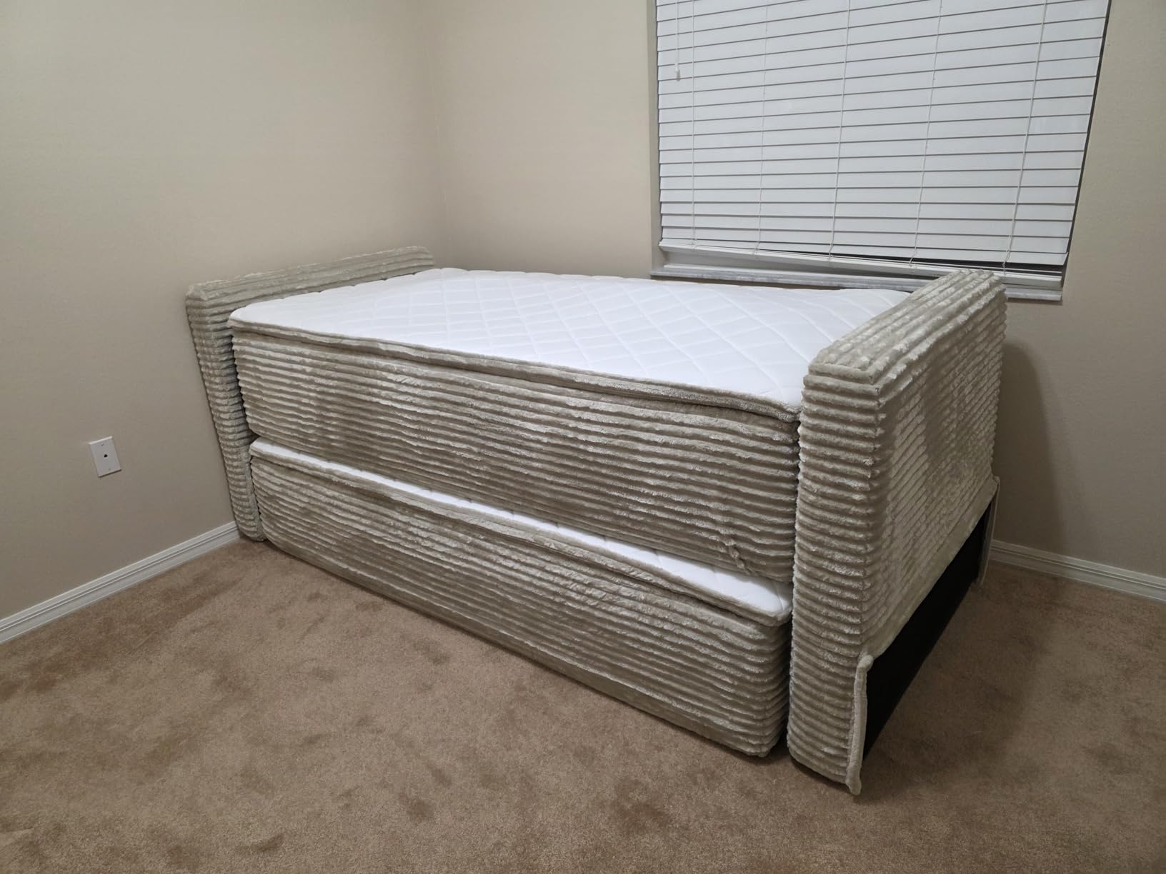 Queen Boneless Bed Frame with Mattress, 16 Inch Memory Foam Mattress with Plush Fabric Upholstered Bed Frame Platform, No Assembly Required, Cool Night & Relieve Pressure with Medium Support, Beige customer photo 1