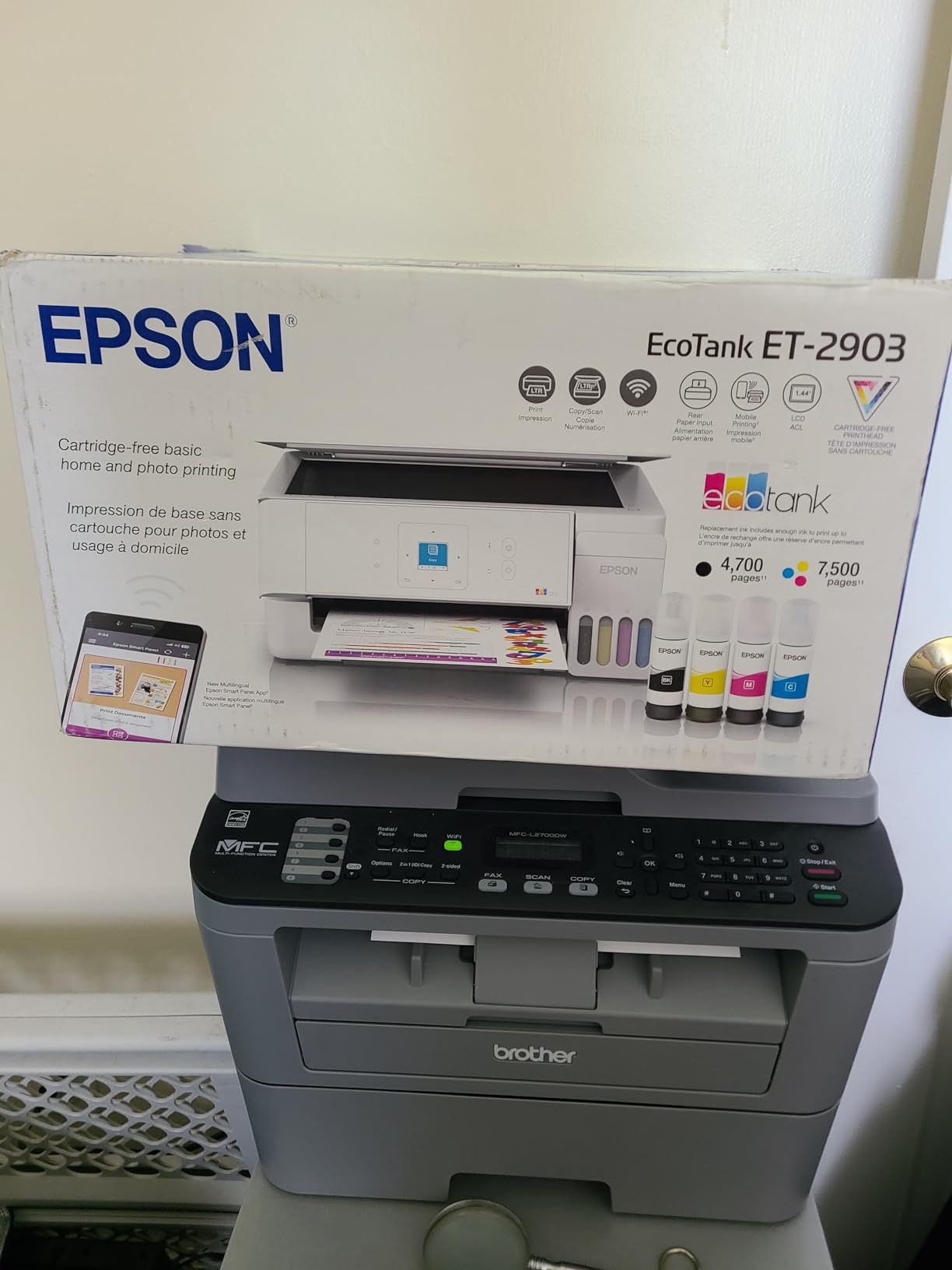 Epson EcoTank ET-2903 Wireless All-in-One Color Supertank Printer with up to 3 Years of Ink, Refillable Tanks, Perfect for Home, 11 PPM, 1.44