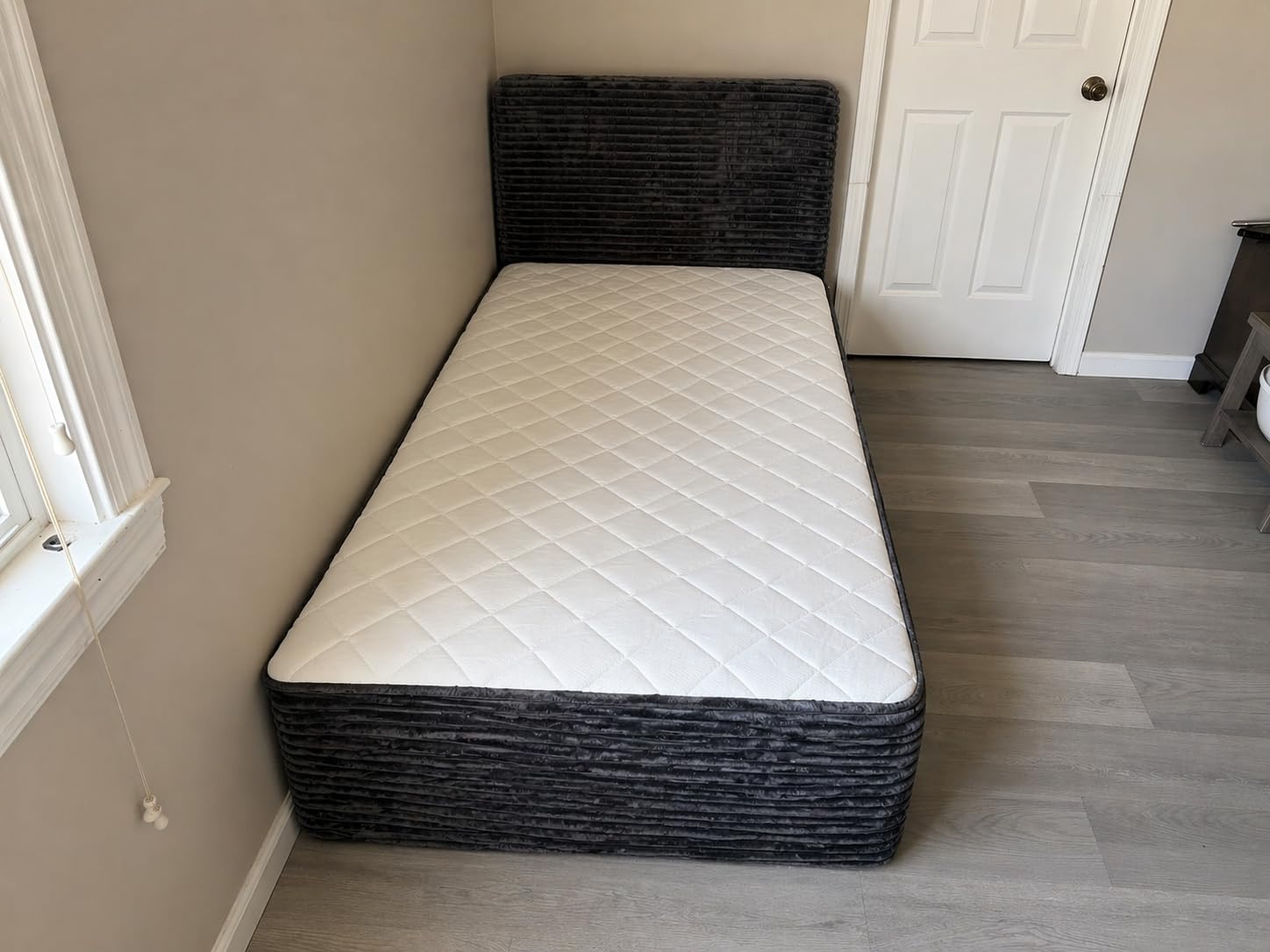 Queen Boneless Bed, Frame & Headboard & Mattress Set, Gray | No Assembly, All-in-One Bed in a Box, 16.7'' Medium Firm Hybrid Mattress, Modern Velvet Foam Upholstered Cloud Bed Frame customer photo 2