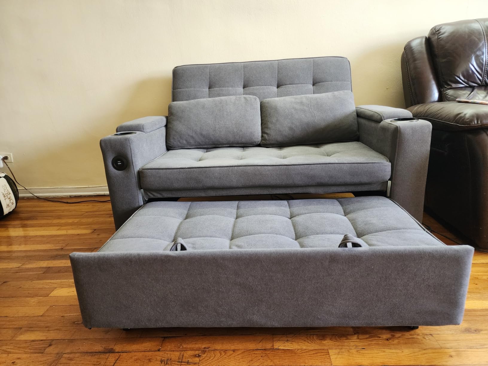 Korser 55.5'' 3-in-1 Convertible Sofa Bed, Pull Out Couch with 5-Position Adjustable Backrest, Loveseat Sleeper Sofa for Small Spaces, Sofa Couch with Cup Holders for Living Room, Office, Chenille customer photo 2
