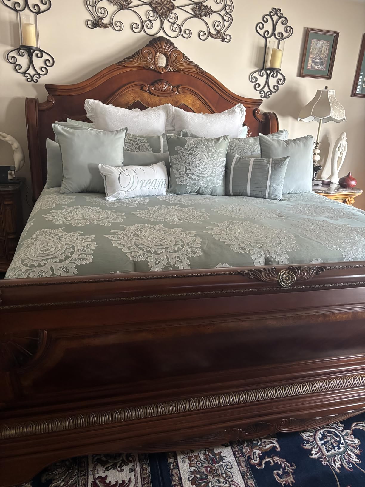 Stratford Park Sage Comforter Set King, 15 Pieces Room in a Bag, Elegant Patchwork Damask Jacquard Bedding Set, Matching Bedskirt, Flat Sheet, Fitted Sheet, Pillow Shams, Curtains customer photo 1