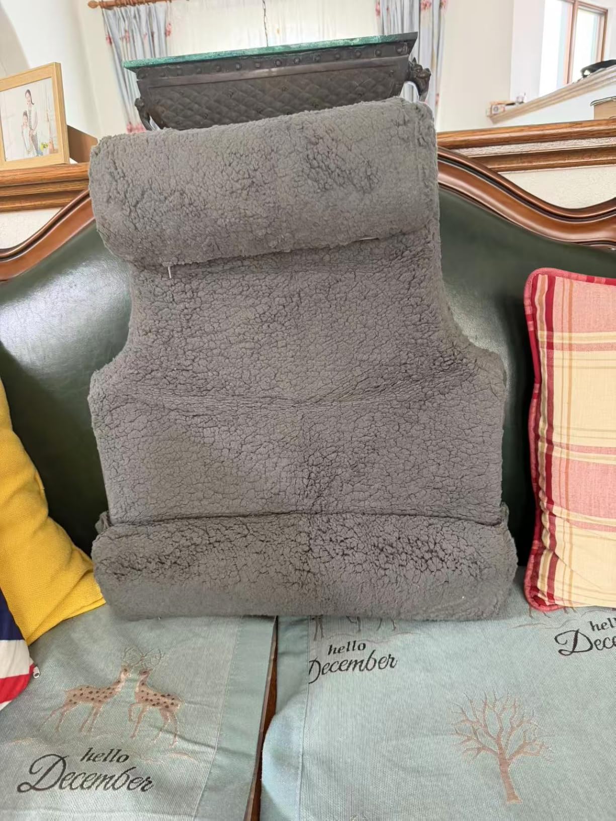 3-in-1 Lumbar Support Pillow with Headrest for Recliner, Memory Foam Back Cushion Set with Adjustable Side Bolster for Targeted Lower Back Pain Relief, Plush Sherpa Fleece Cover, Grey customer photo 1
