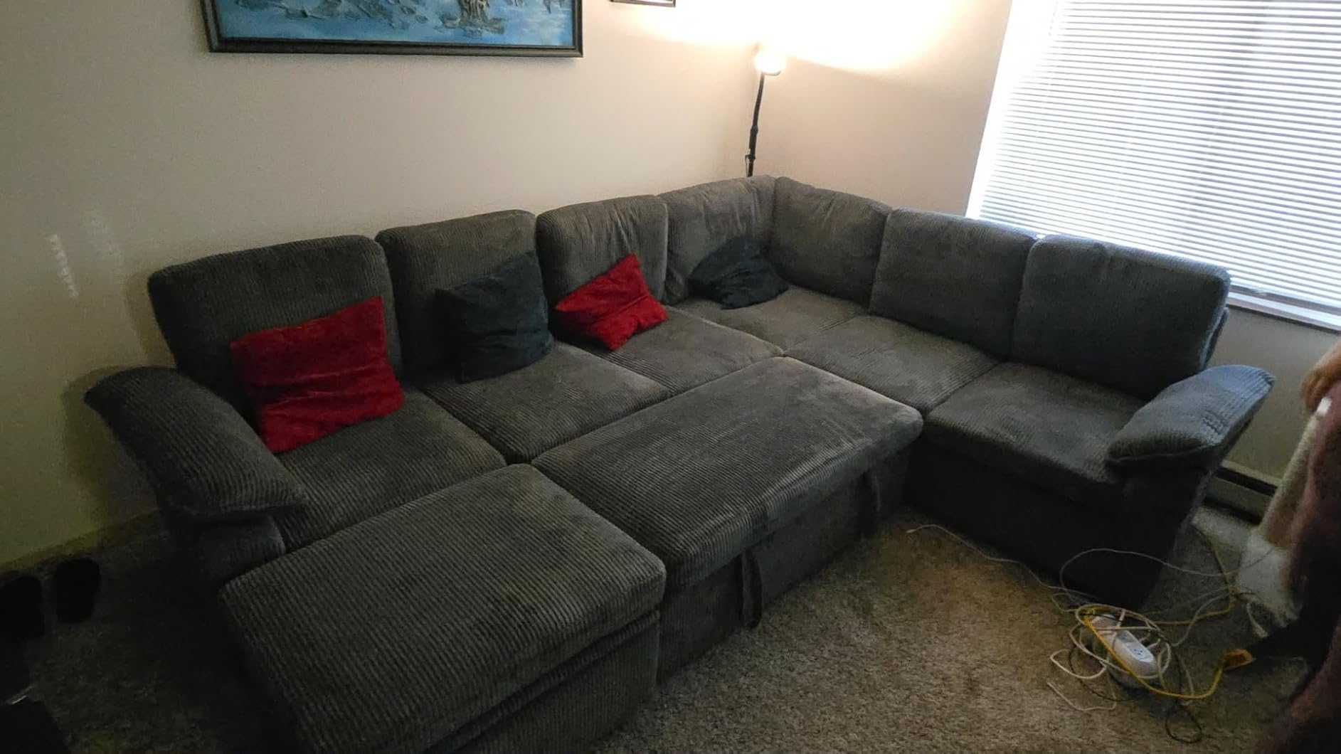 Sectional Sleeper Sofa with Pull Out Bed, Sectional Couch, Beige | 86 Inch L Shaped, Pull Out Couch Bed, Hidden Storage, Modular Design, Comfy Corduroy, Removable Cover, 5 Seater Cloud Couches customer photo 2