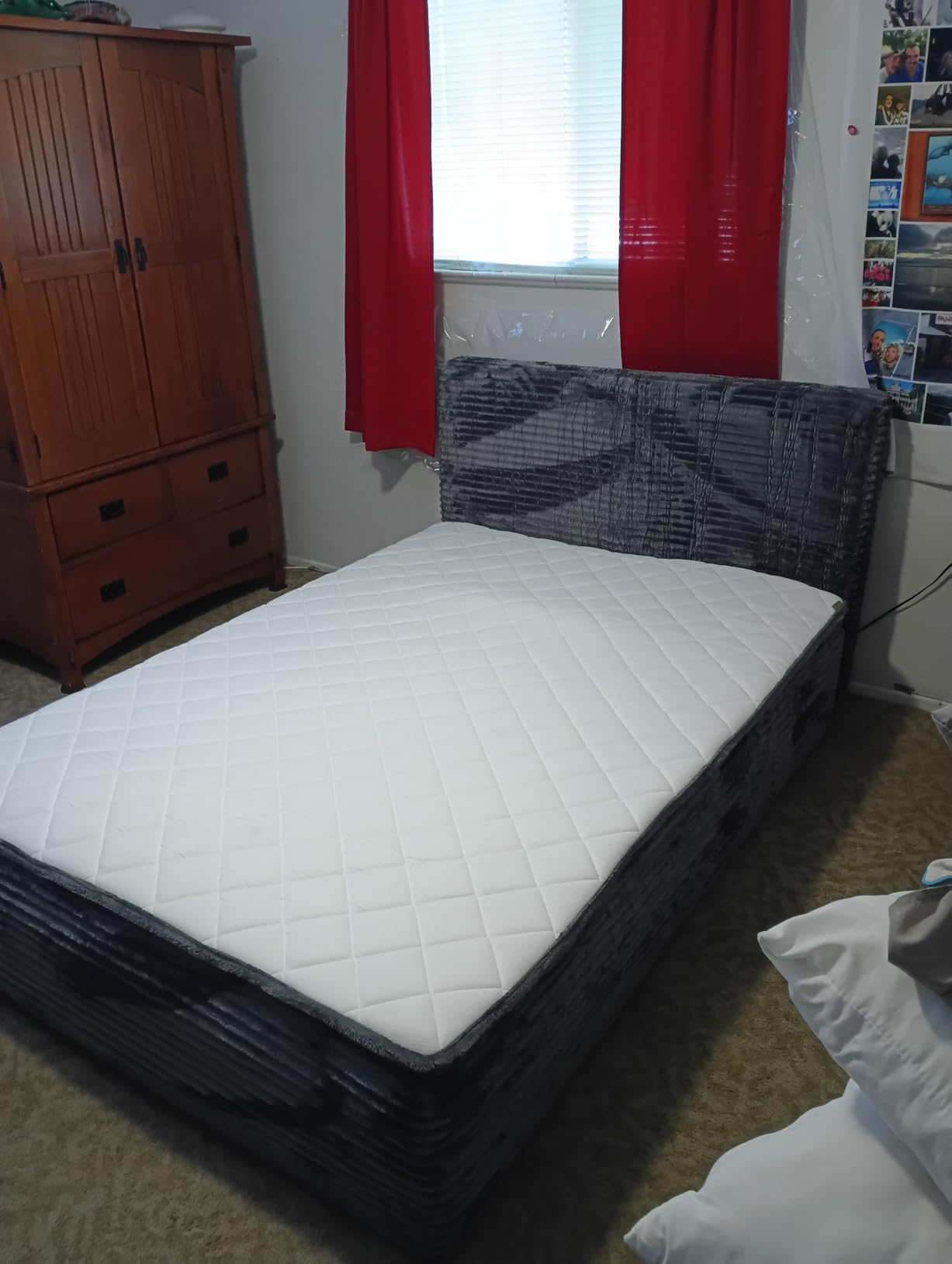Boneless Queen Bed Frame With Mattress Headboard,No Assembly Bed In A Box | No Box Spring Needed, 16.7