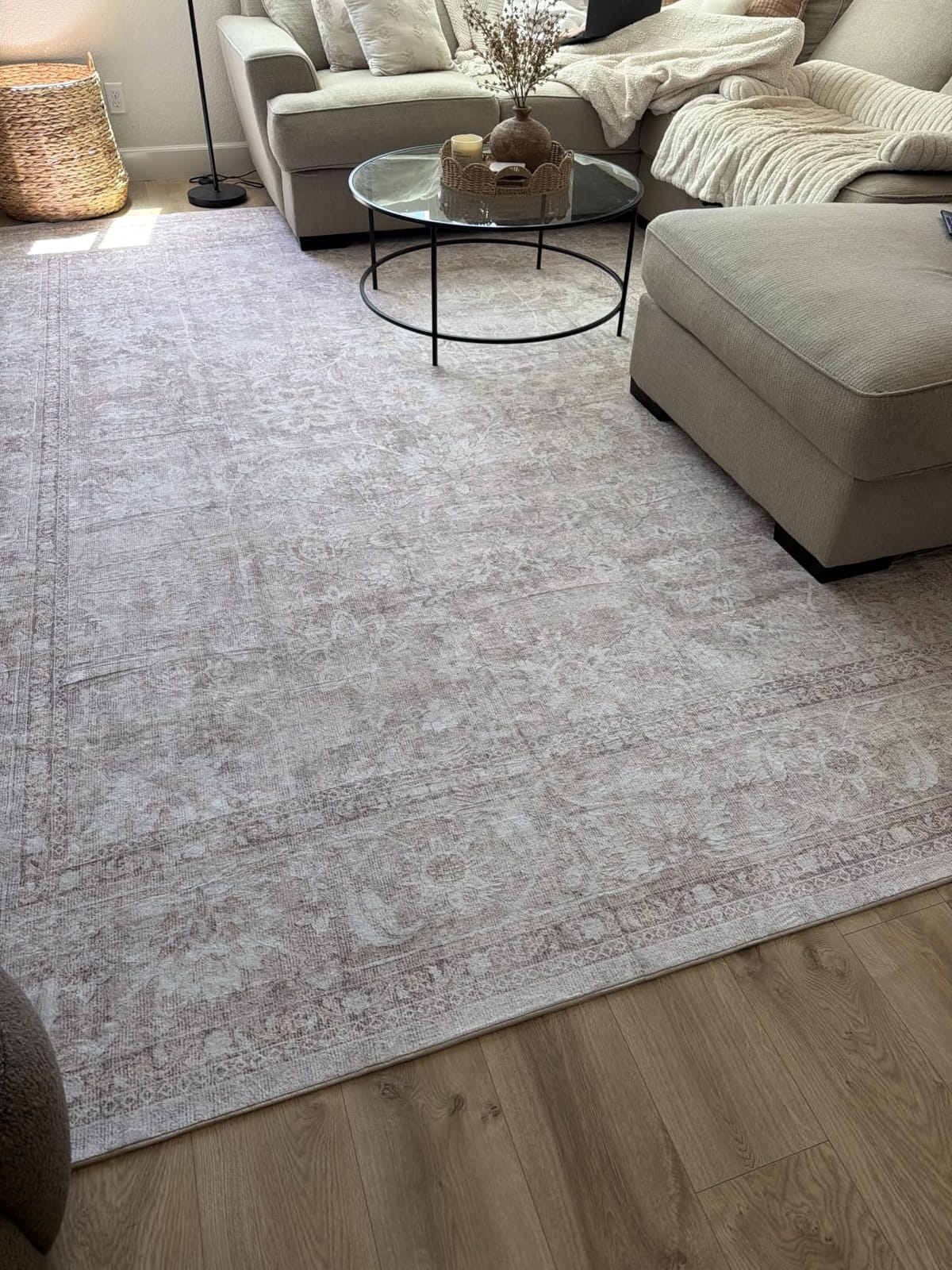 PureCozy Beige 8x10 Area Rug Washable Vintage Distressed | Neutral, Non Slip, Low Pile, Soft Large Rug for Living Room, Bedroom, Dining Room, Farmhouse, Indoor Home Decor customer photo 1