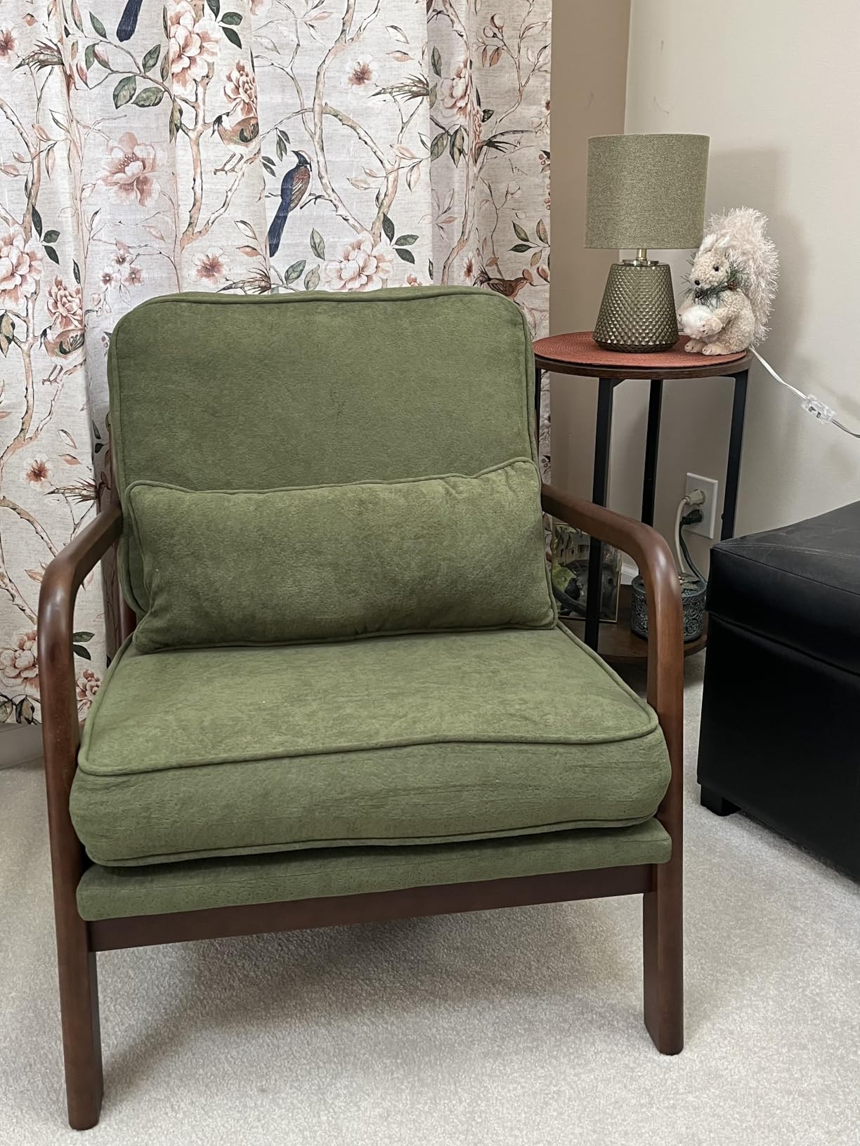DUMOS Mid Century Modern Accent Chair, 16'' Seat Height Cozy Lounge Chair | Upholstered Armchair with Waist Cushion and Wood Frame for Living Room, Bedroom, Reading Nook, Home Corner, Balcony, Beige customer photo 1
