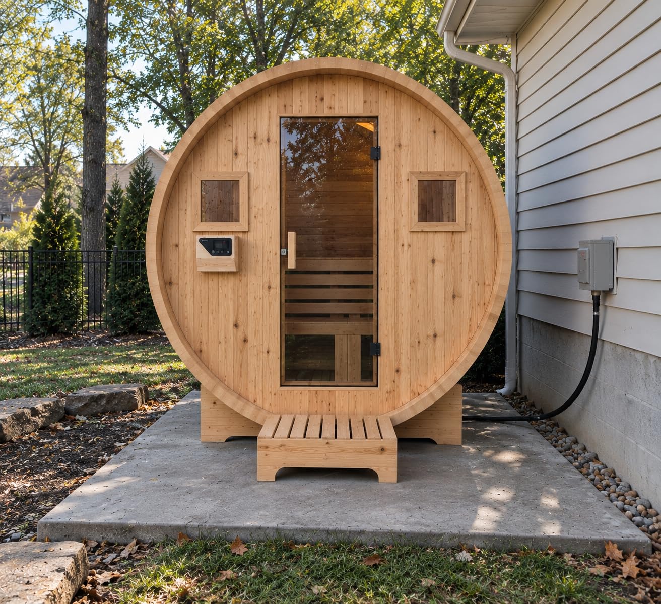 Outdoor Barrel Sauna, 4-6 Person Tradition Wood Dry＆Steam Sauna with Sauna Stone, 220V/6KW Electric Heater with Sauna Stone, Sauna Accessories, Waterproof Tarpaulin customer photo 2