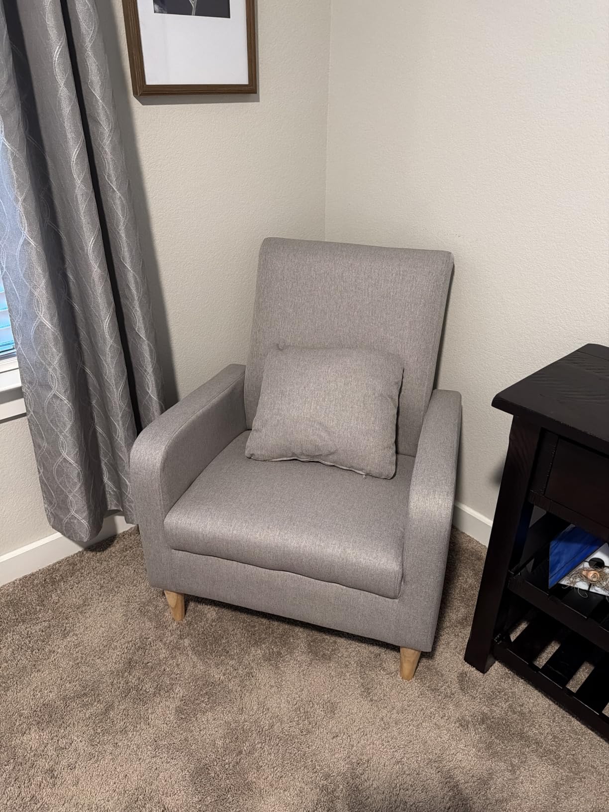 COLAMY Mid-Century Modern Accent Chairs Set of 2, Fabric Upholstered Living Room Chairs with Back Pillow & Solid Wood Legs, Comfy Armchair for Living Room, Bedroom, Single Sofa, Beige customer photo 2