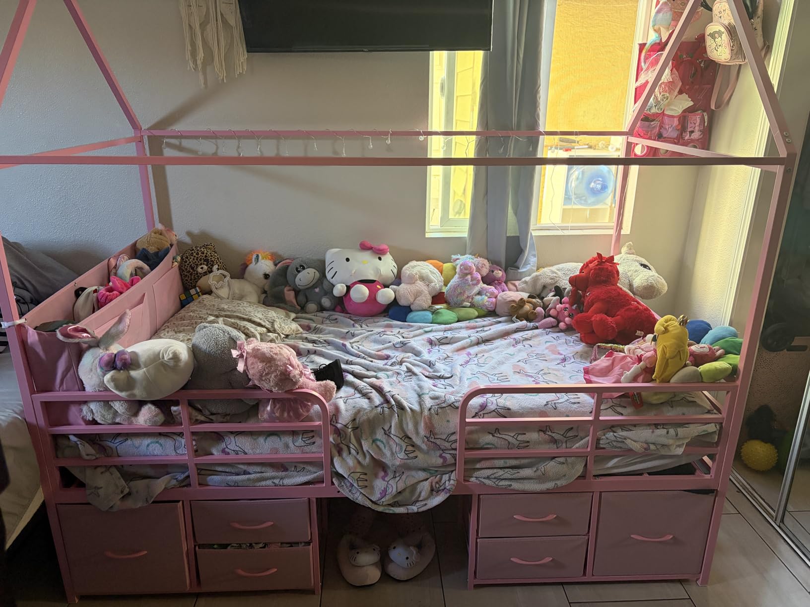 ADORNEVE Full Bed Frame with 6 Drawers,Metal House Girls Bed,White | Full Size Bed Frame Kids, Safety Guardrail, Inclined Ladder, No Box Spring Needed customer photo 2