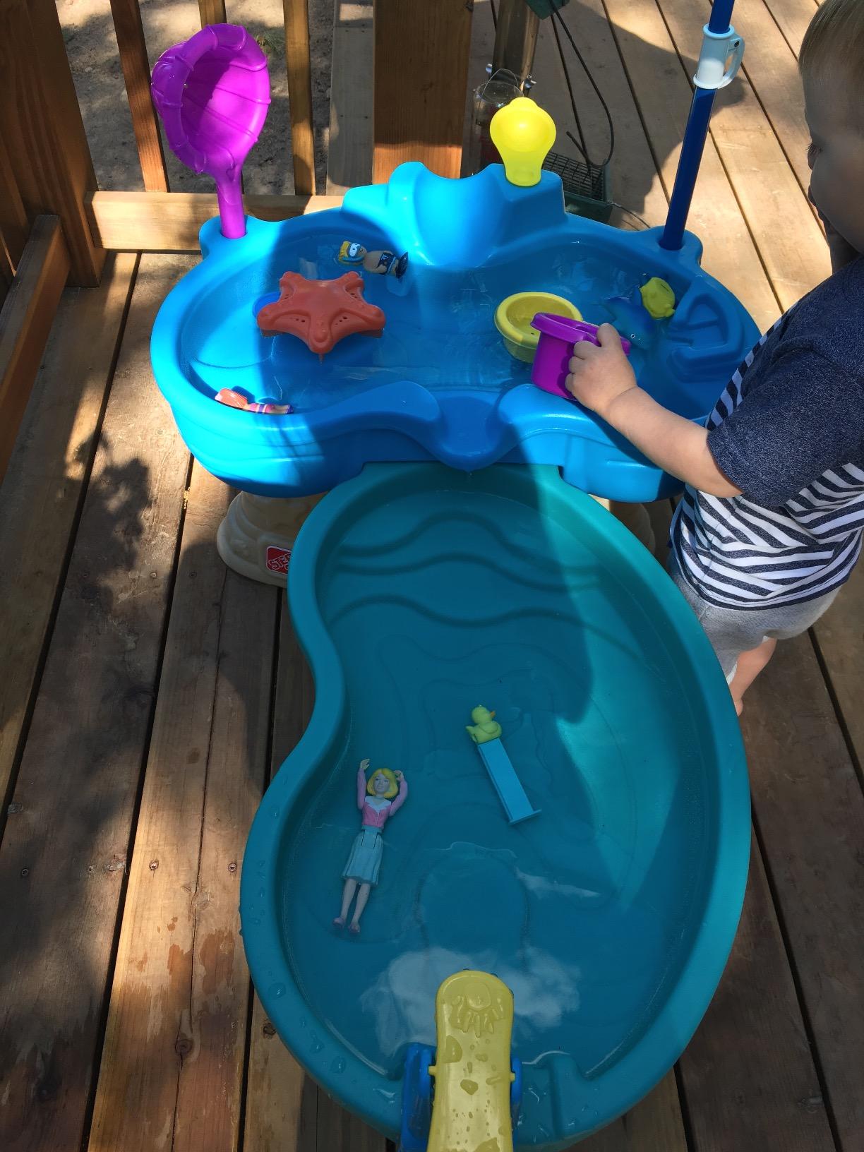Step 2 Spill & Splash Seaway Water Table for Kids, Two-Tier Outdoor Kids Water Sensory Table with Umbrella, Ages 1.5+ Years Old, 11 Piece Water Toy Accessories customer photo 1