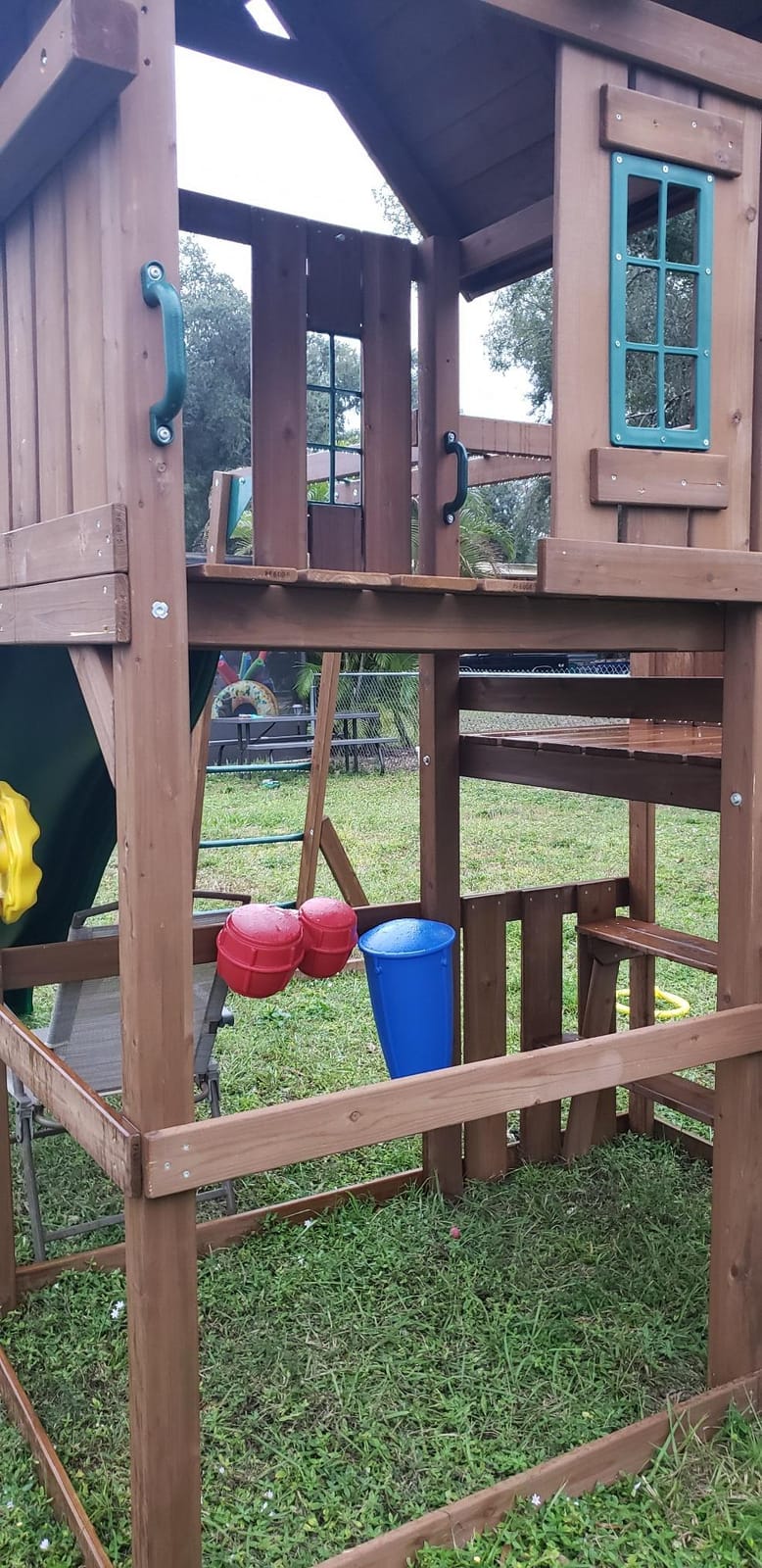 Swing-N-Slide WS 8354 Knightsbridge Super Wooden Swing Set with Two Slides, Play Set, Monkey Bars, Climbing Wall, Music Play & Climbing Wall, Wood, Green customer photo 2