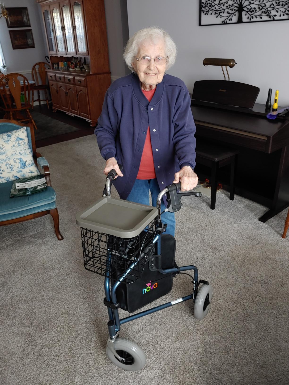 NOVA Traveler Folding 3-Wheel Walker with Tray, Basket, Pouch & Cup Holder, Lightweight Mobility Aid for Seniors & Adults, 8” All-Terrain Wheels for Tight Spaces & Travel, Sky Blue customer photo 1
