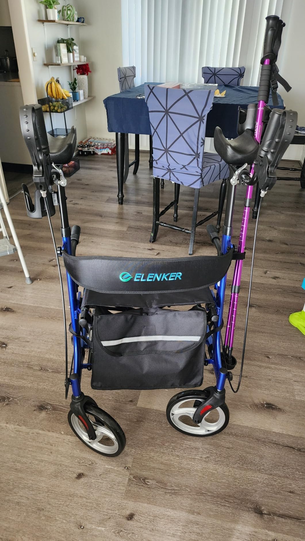 ELENKER Upright Walker, Stand Up Folding Rollator Walker Back Erect Rolling Mobility Walking Aid with Seat, Padded Armrests for Seniors and Adults, White customer photo 2