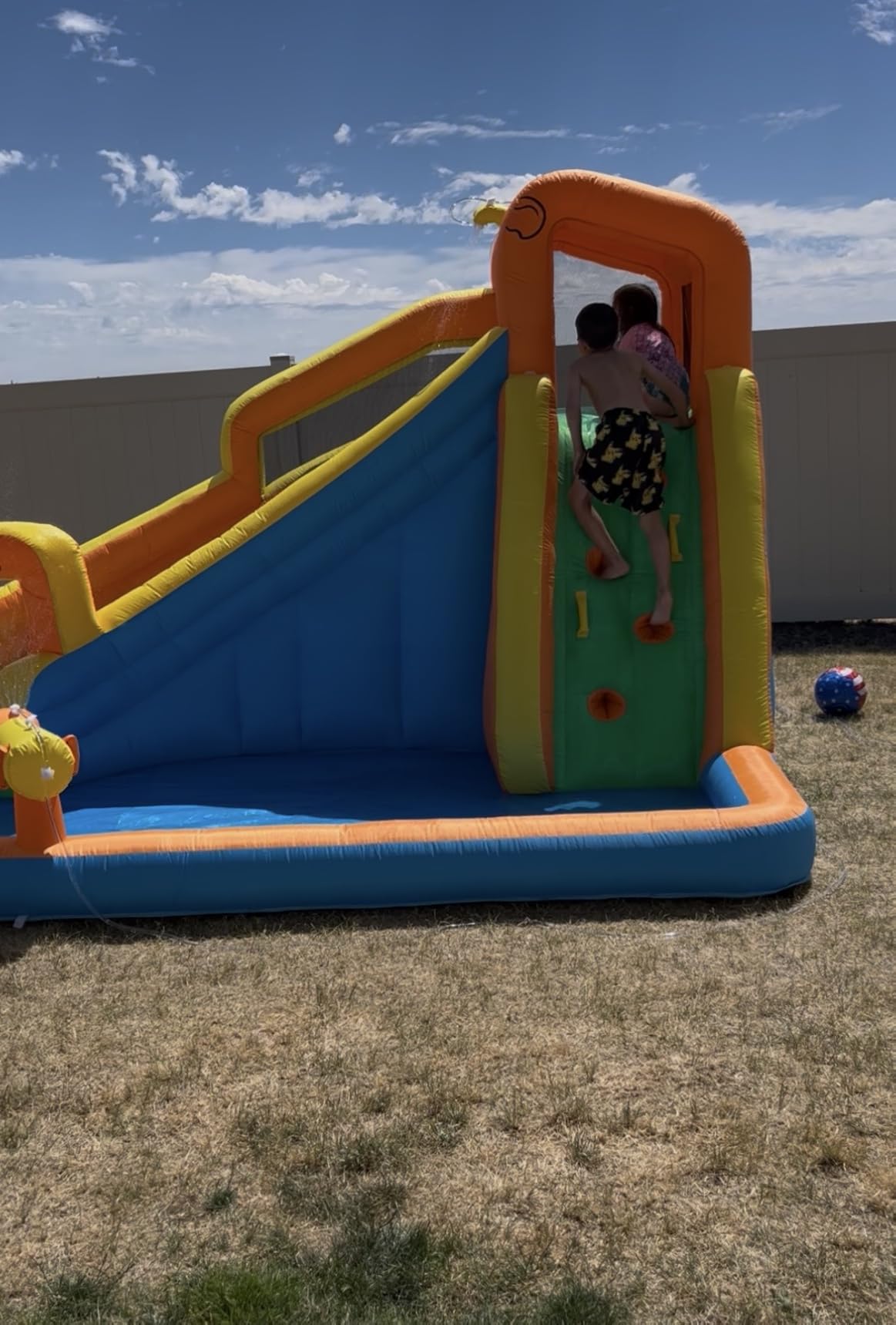 JOYMOR Inflatable Water Slide Park wtih Splash Pool, Climbing Wall, Water Cannon,Blow up Water Slides for Backyard Outdoor Fun Summer Water Plays for Party Birthday Gift (Orange & Yellow) customer photo 1