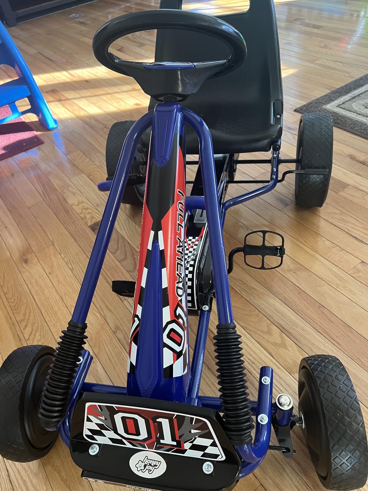HOMGX Pedal Go Kart, Outdoor Kids Off-Road Go Kart with 2-Position Adjustable Bucket Seat, 2 Safety Brakes, EVA Rubber Tires, Pedal Powered Ride On Kart for Boys & Girls 3-5 (Blue) customer photo 1