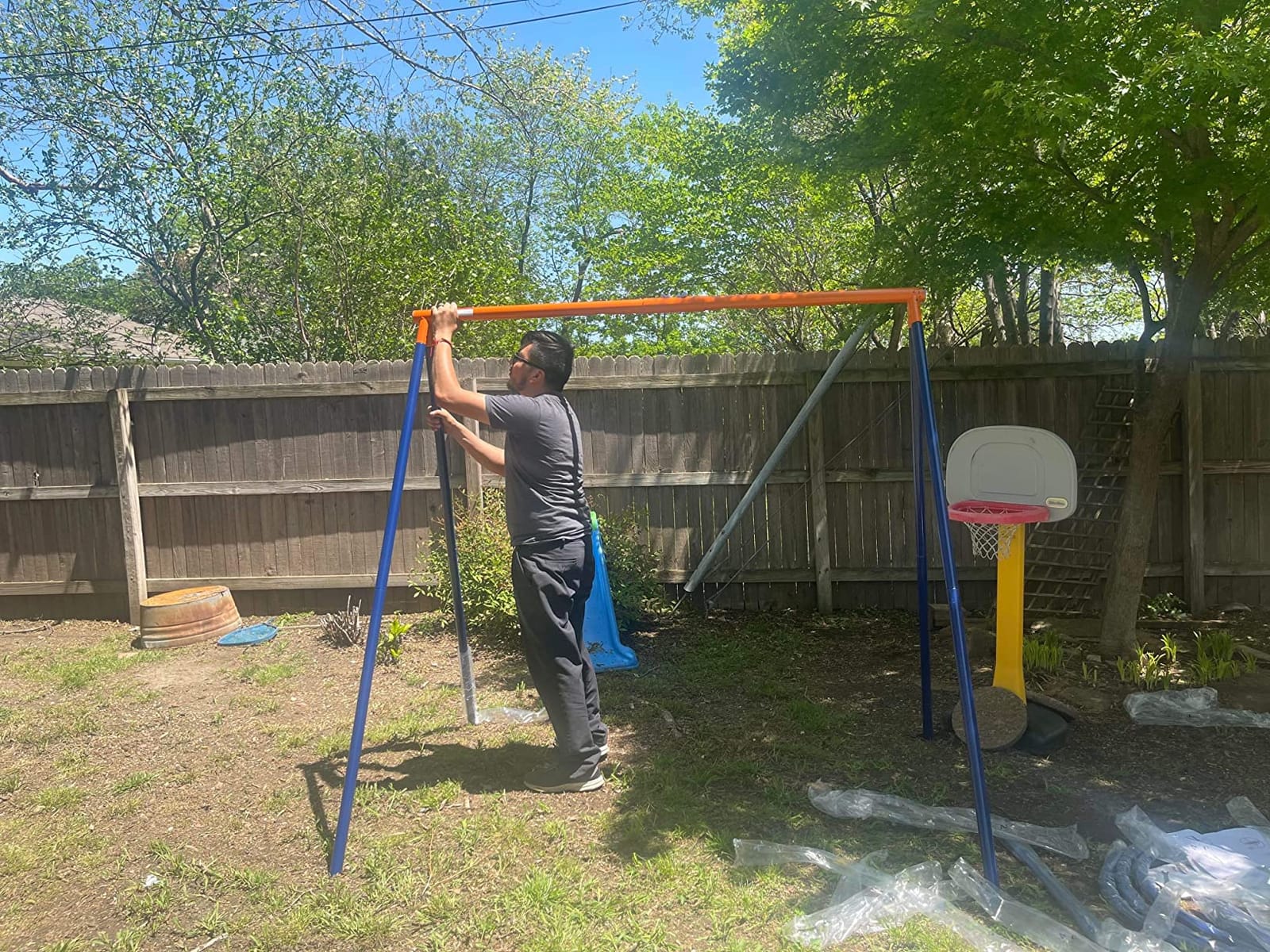 Lunafun Swing Sets for Backyard, 440lbs Swing Set with Heavy-Duty A-Frame Metal Stand, 1 Saucer Swing Seat & 1 Belt Swings Seat customer photo 2