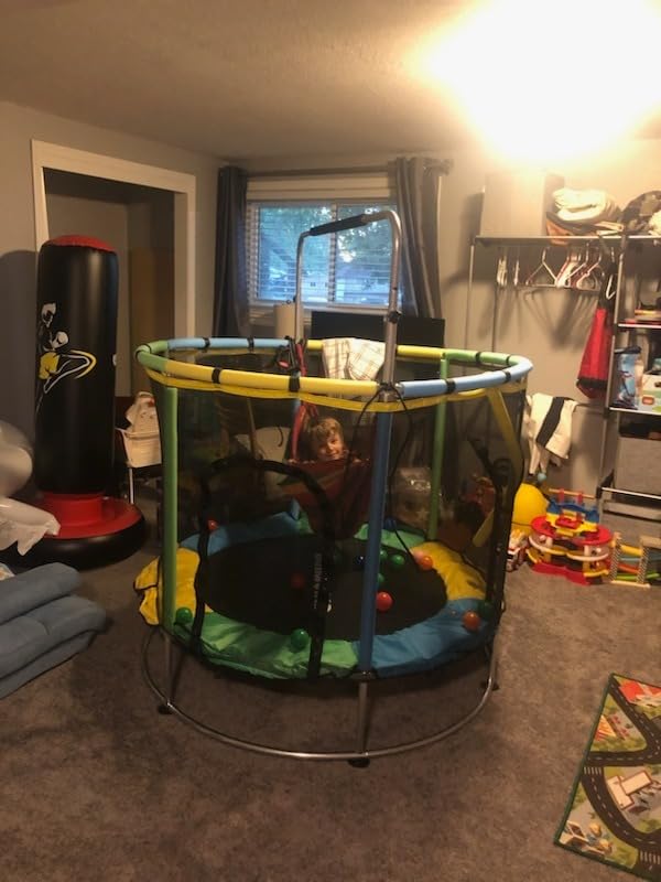 Trampoline for Kids, Adjustable Baby Toddler Trampoline with Basketball Hoop, Round Bottom Indoor Outdoor Toddler with Enclosure customer photo 1