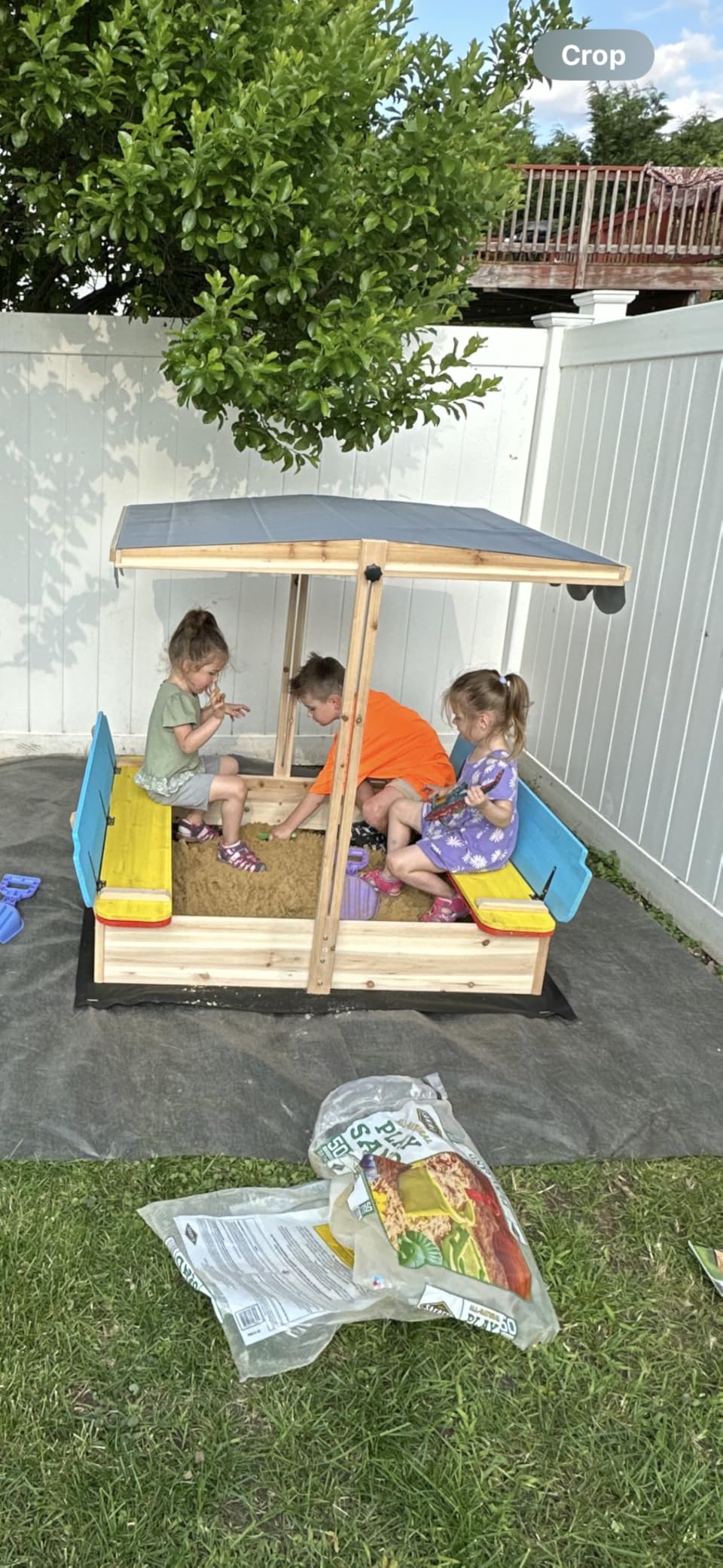 RUNSHED Kids Wooden Sandbox, Locking Lid, Canopy & Foldable Benches customer photo 1