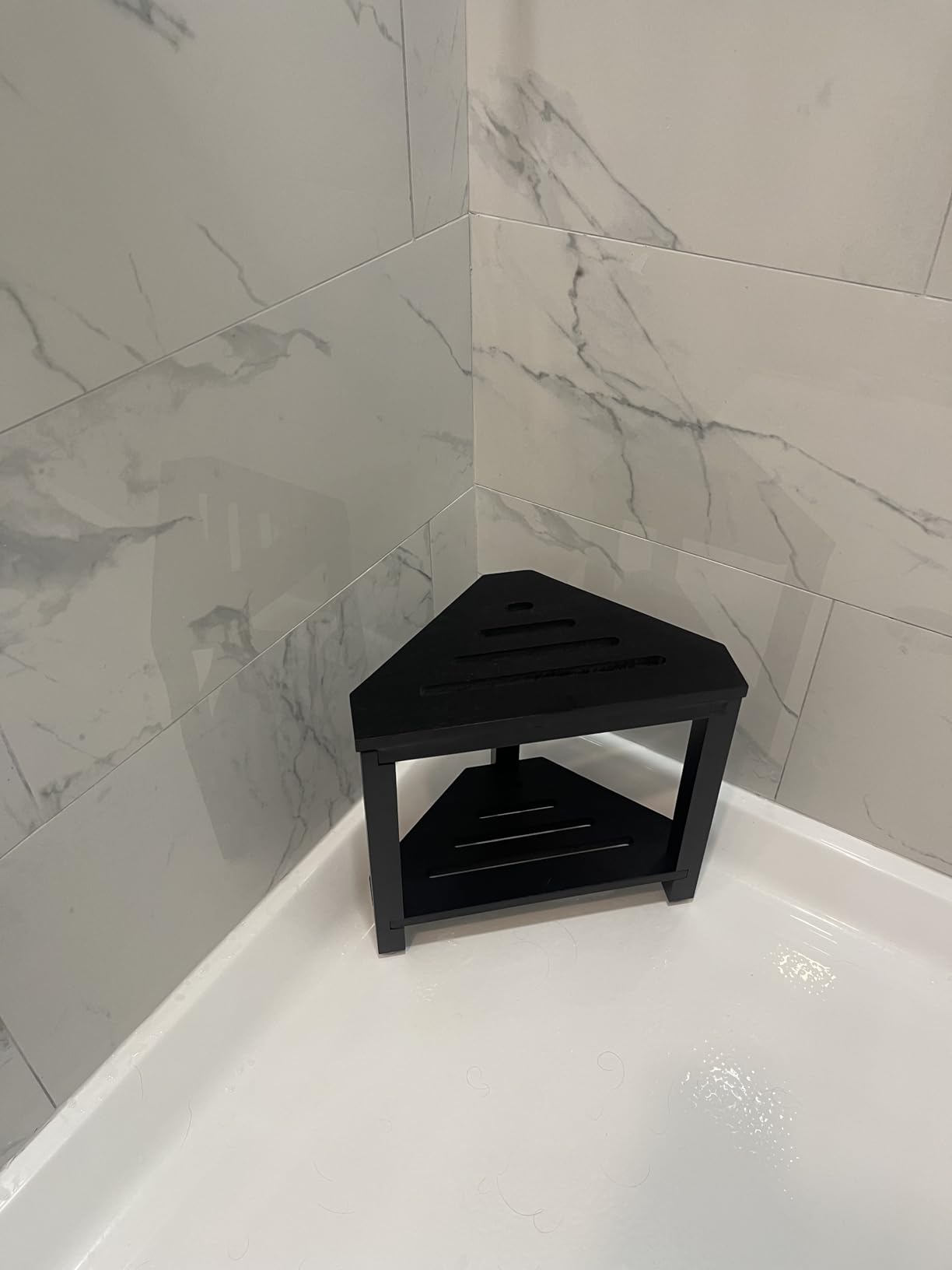 IBosins Corner Shower Stool 14in Small Bench Storage Shelf Natural Finish customer photo 2