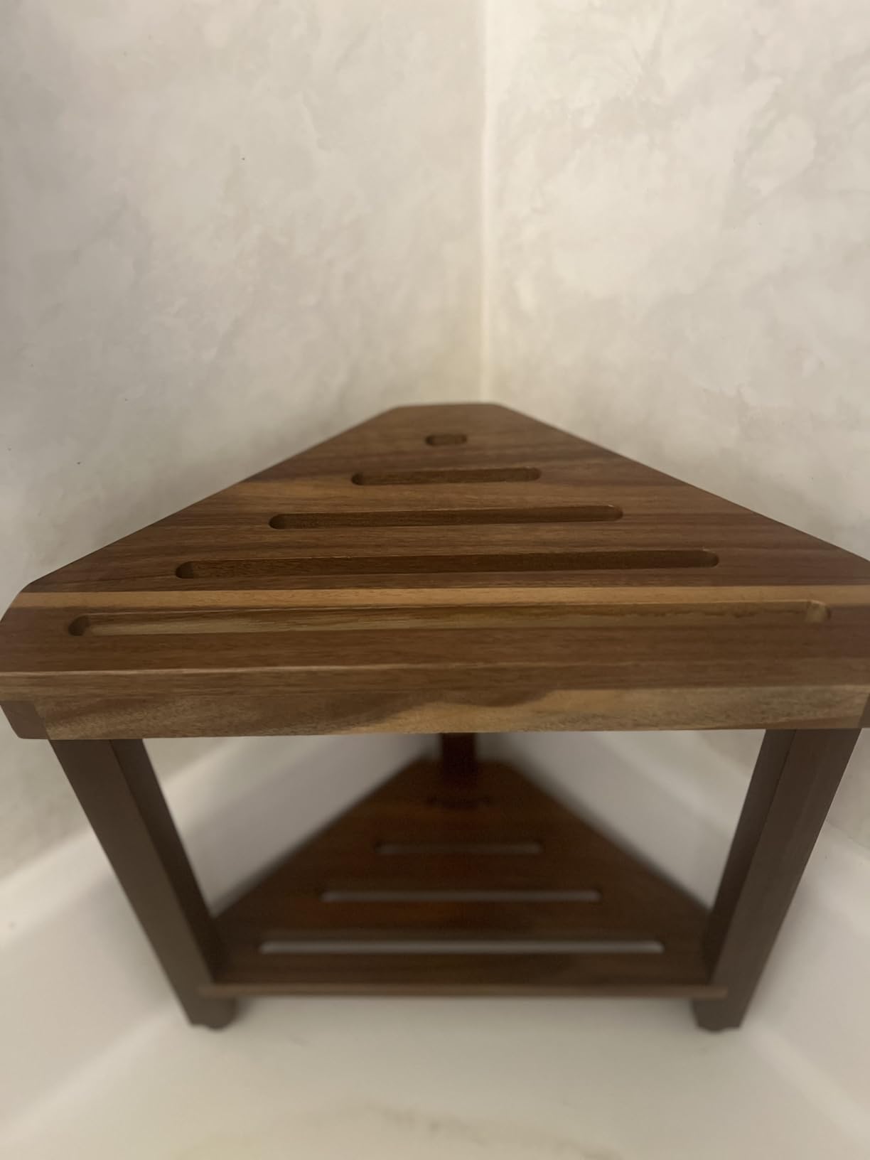 Shower Foot Rest 15 in, Acacia Shower Stool for Shaving Legs,Corner Bath Shower Bench with Starage Shelf for Inside Small Shower Spaces customer photo 1