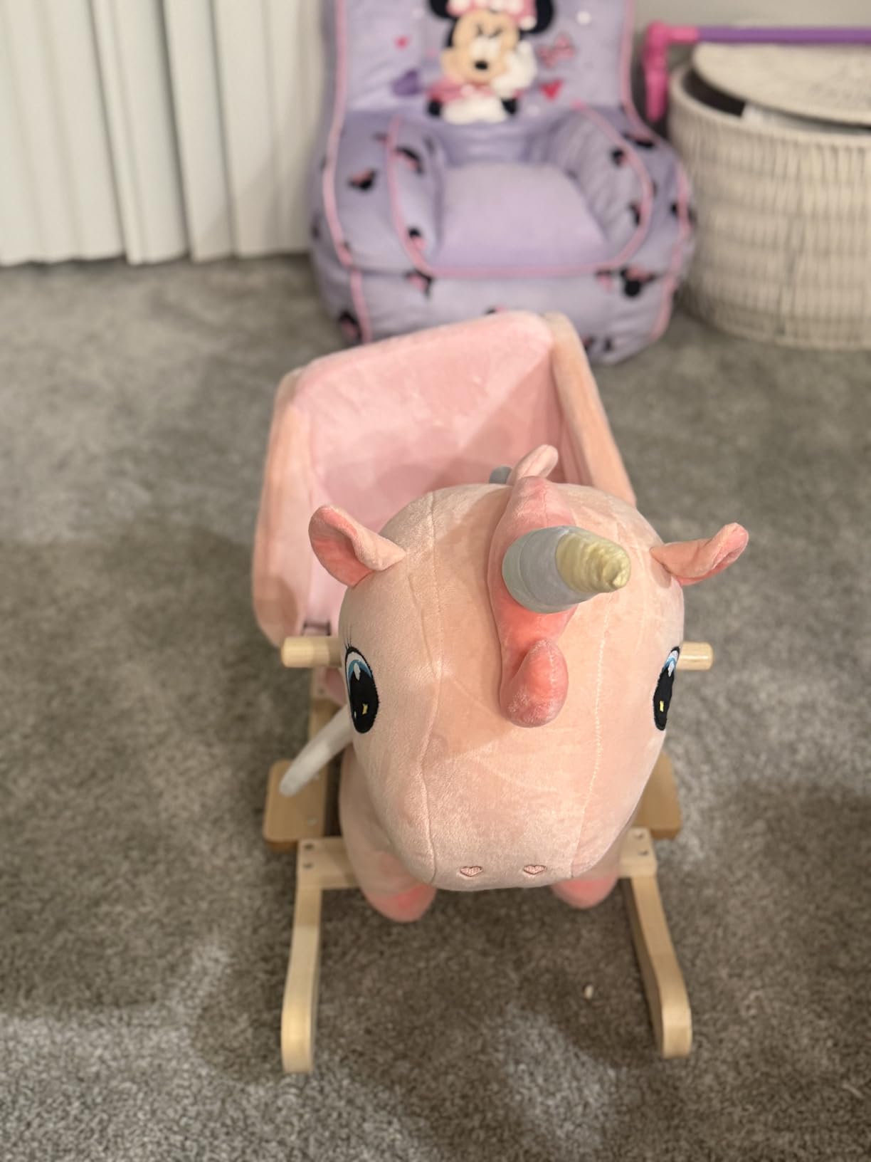 FUNLIO Unicorn Spring Rocking Horse for Kids 3-6, Rainbow Fairy Ride on Horse with Covered Spring & Sturdy Frame, Neighing & Galloping Sound for Pretend Play, Nursery Horse Toys, CPC & CE Certified customer photo 1