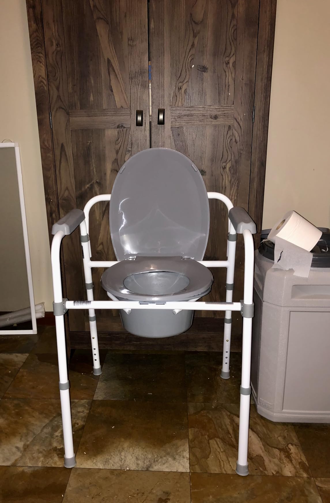 Dr. Dunley 3-in-1 Bedside Commode Chair with Elongated Seat – Steel Folding Frame, 7.5 QT Bucket, 350 lb Weight Capacity, Clip-On Toilet Seat, Bathroom Safety Aid for Seniors, Tool-Free Assembly customer photo 1
