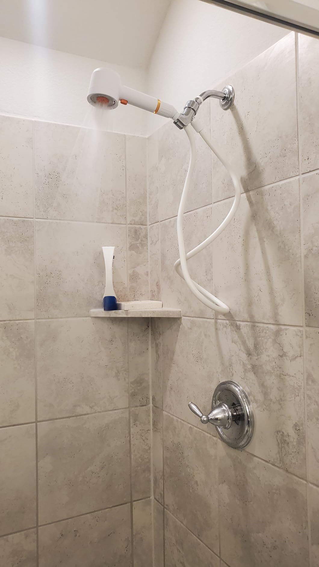 High Pressure Shower Head with Handheld, with Pause Switch 4 Spray Modes Water Saving Showerhead,Showerhead Set with Hose, Bracket and Cotton Filter, (Chrome) customer photo 1